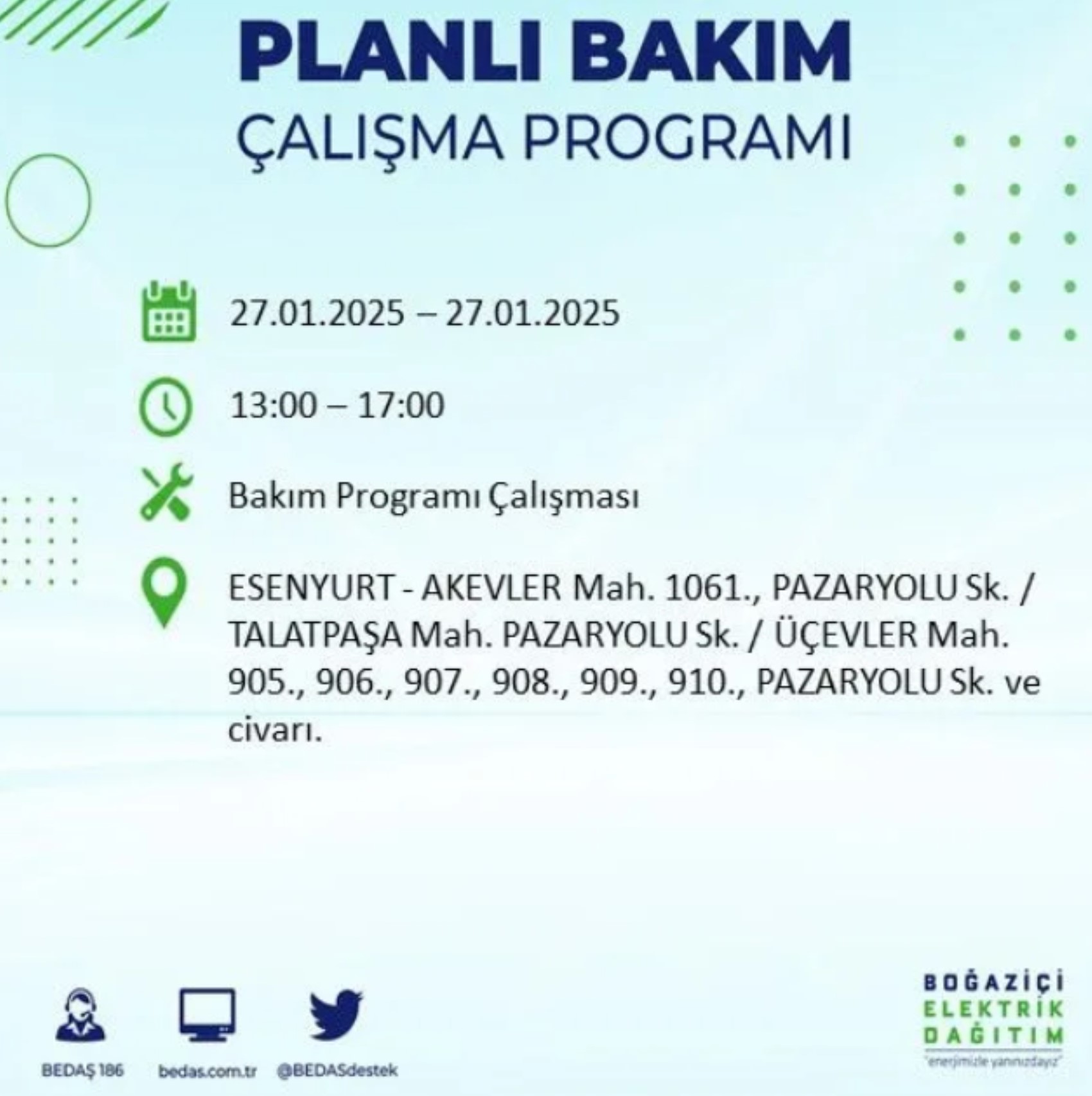 BEDAŞ açıkladı... İstanbul'da elektrik kesintisi: 27 Ocak'ta hangi mahalleler etkilenecek?