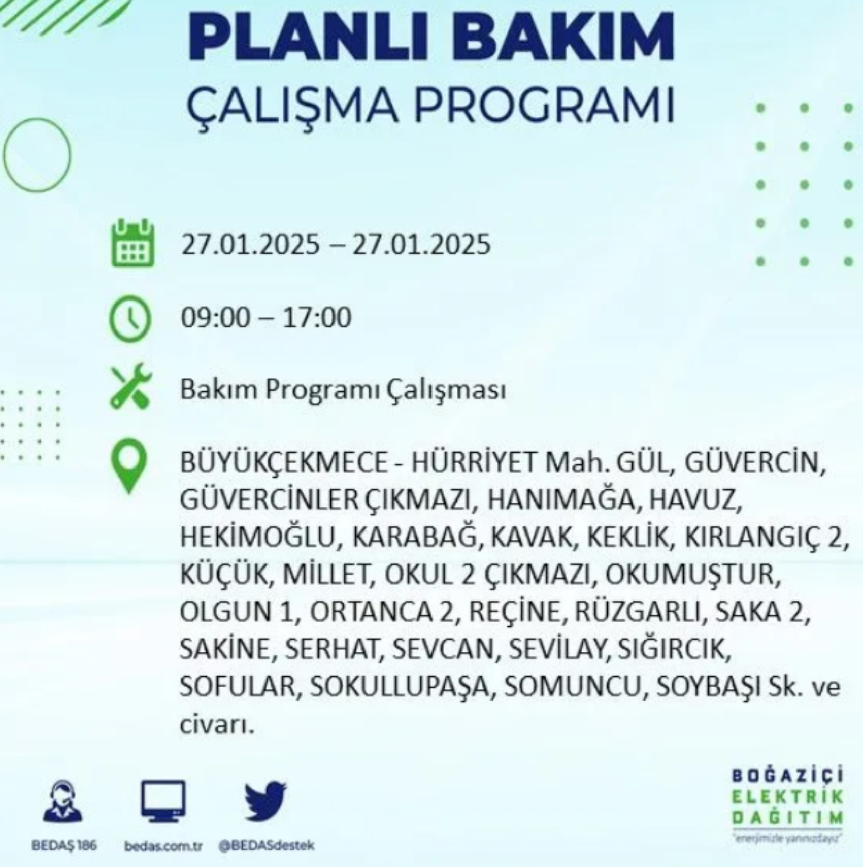 BEDAŞ açıkladı... İstanbul'da elektrik kesintisi: 27 Ocak'ta hangi mahalleler etkilenecek?