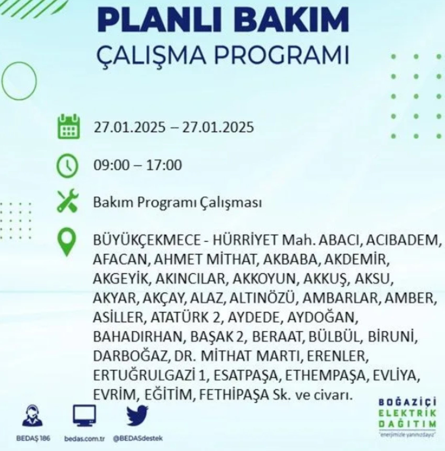 BEDAŞ açıkladı... İstanbul'da elektrik kesintisi: 27 Ocak'ta hangi mahalleler etkilenecek?