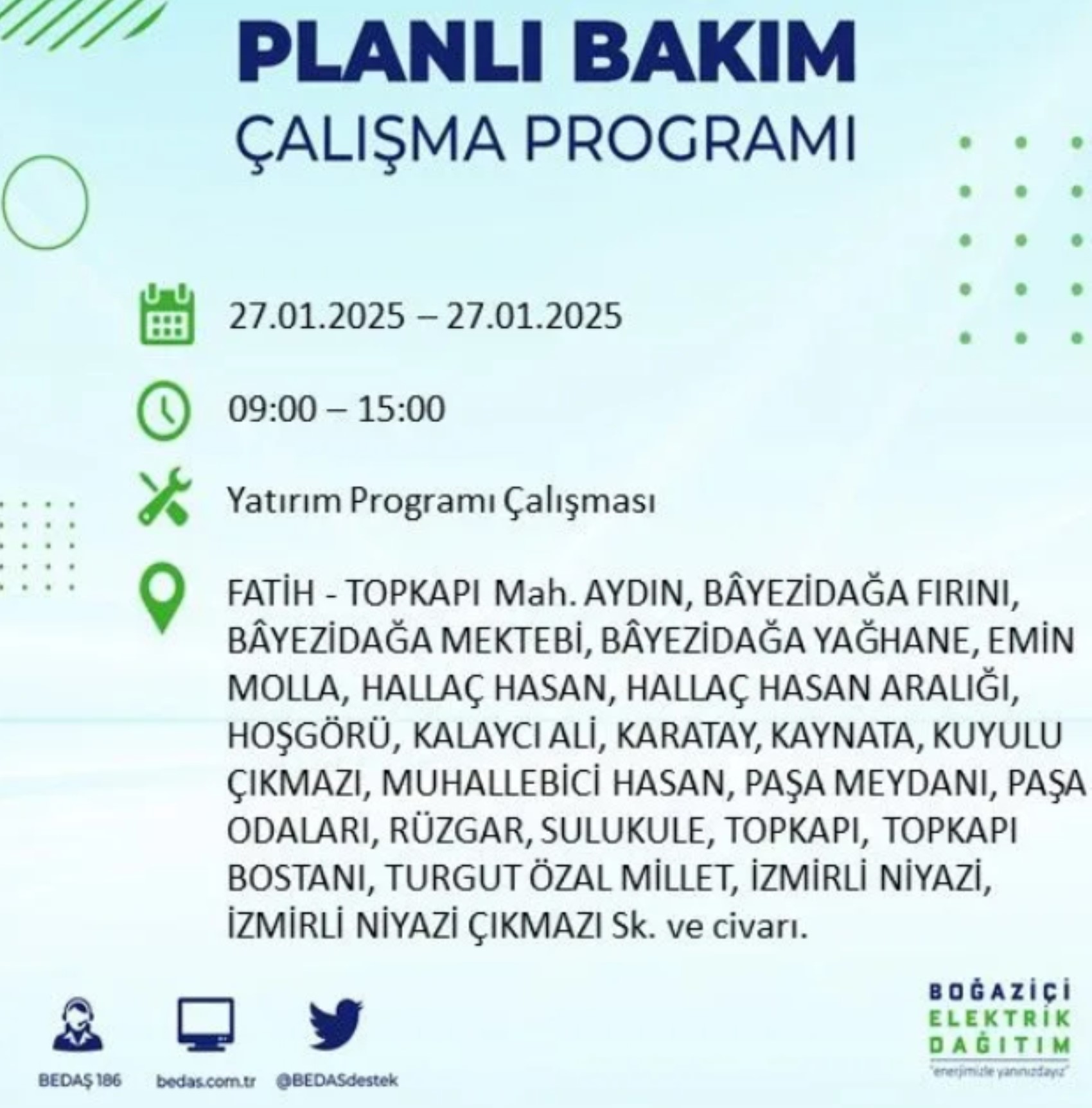 BEDAŞ açıkladı... İstanbul'da elektrik kesintisi: 27 Ocak'ta hangi mahalleler etkilenecek?