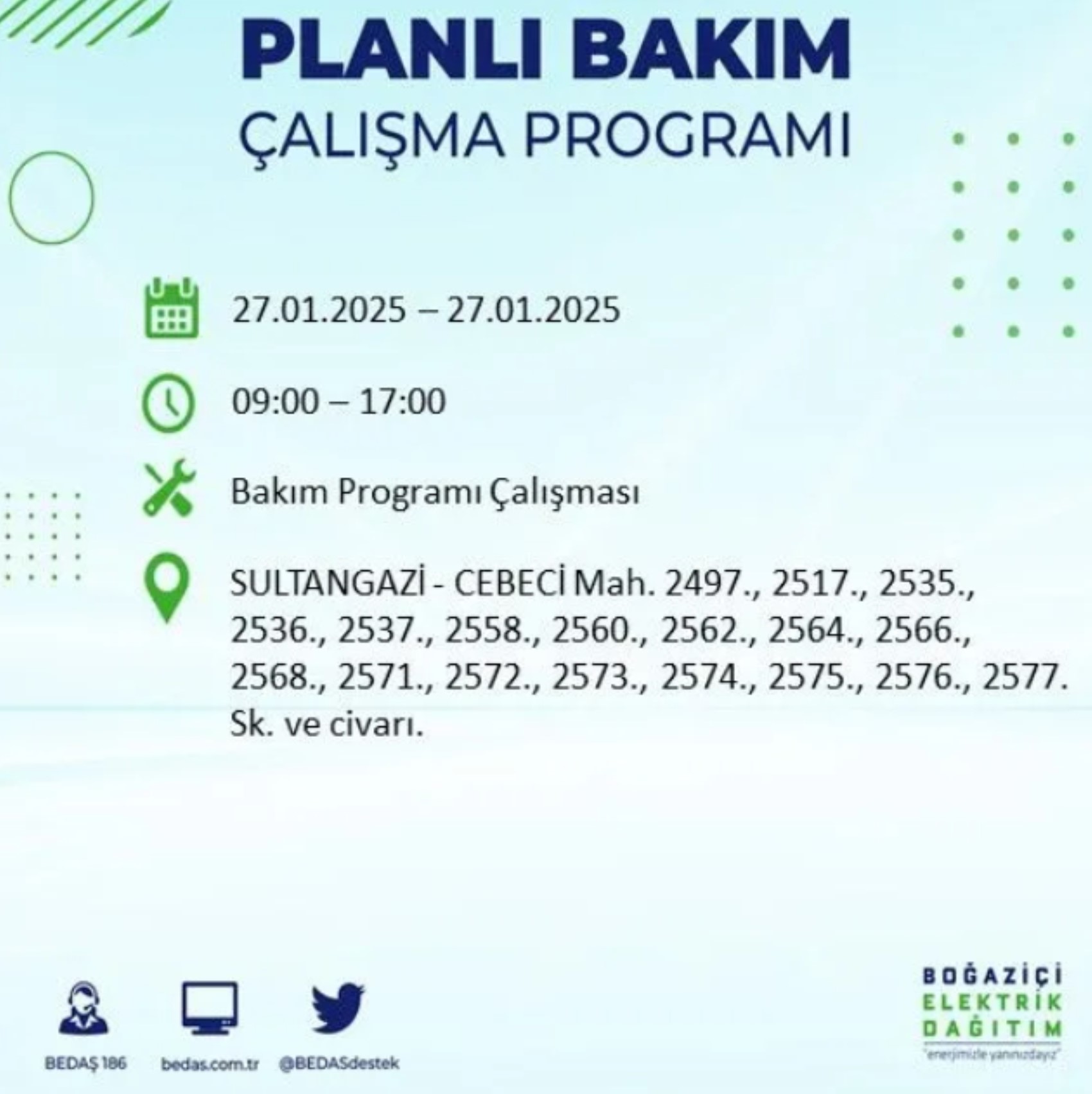 BEDAŞ açıkladı... İstanbul'da elektrik kesintisi: 27 Ocak'ta hangi mahalleler etkilenecek?