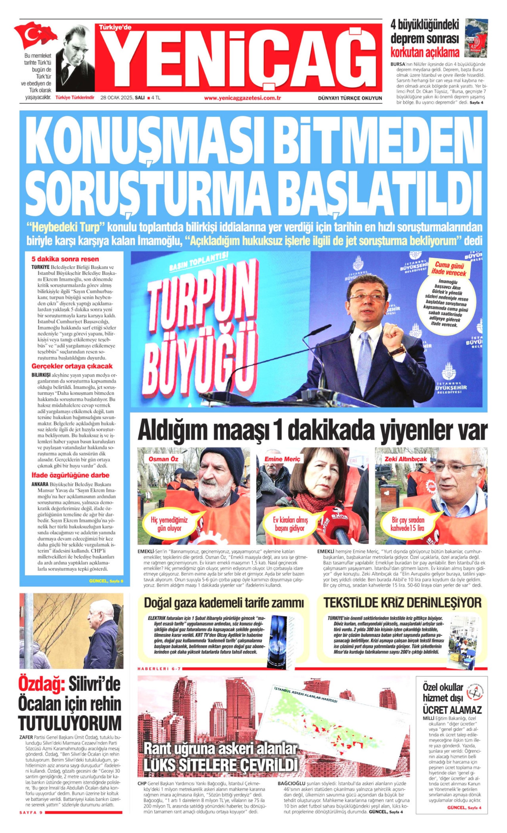 İmamoğlu 'turpun büyüğü'nü açıkladı, hakkında soruşturma başlatıldı: Gazeteler nasıl gördü? (28 Ocak 2025 gazete manşetleri)