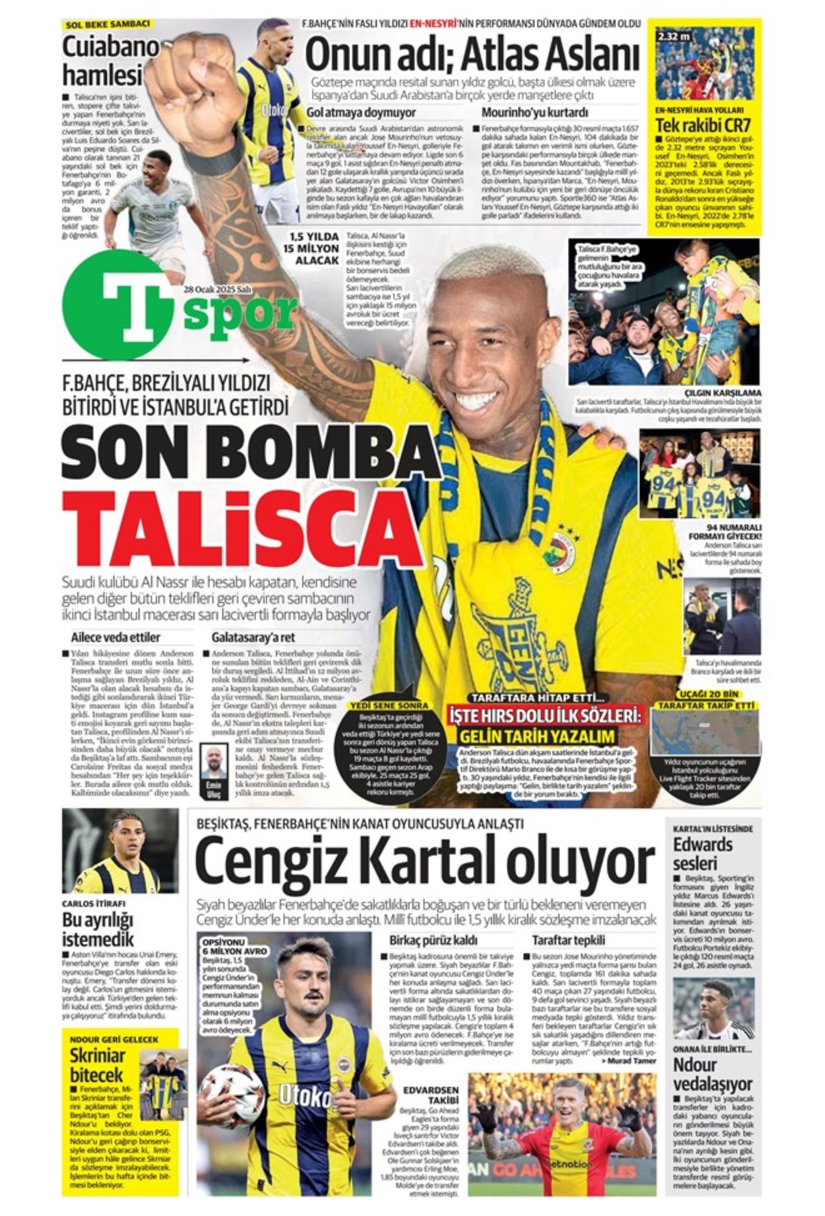 28 Ocak sporun manşetleri... Fenerbahçe derken Galatasaray'a geliyor: Sarı kırmızılılardan savunma takviyesi