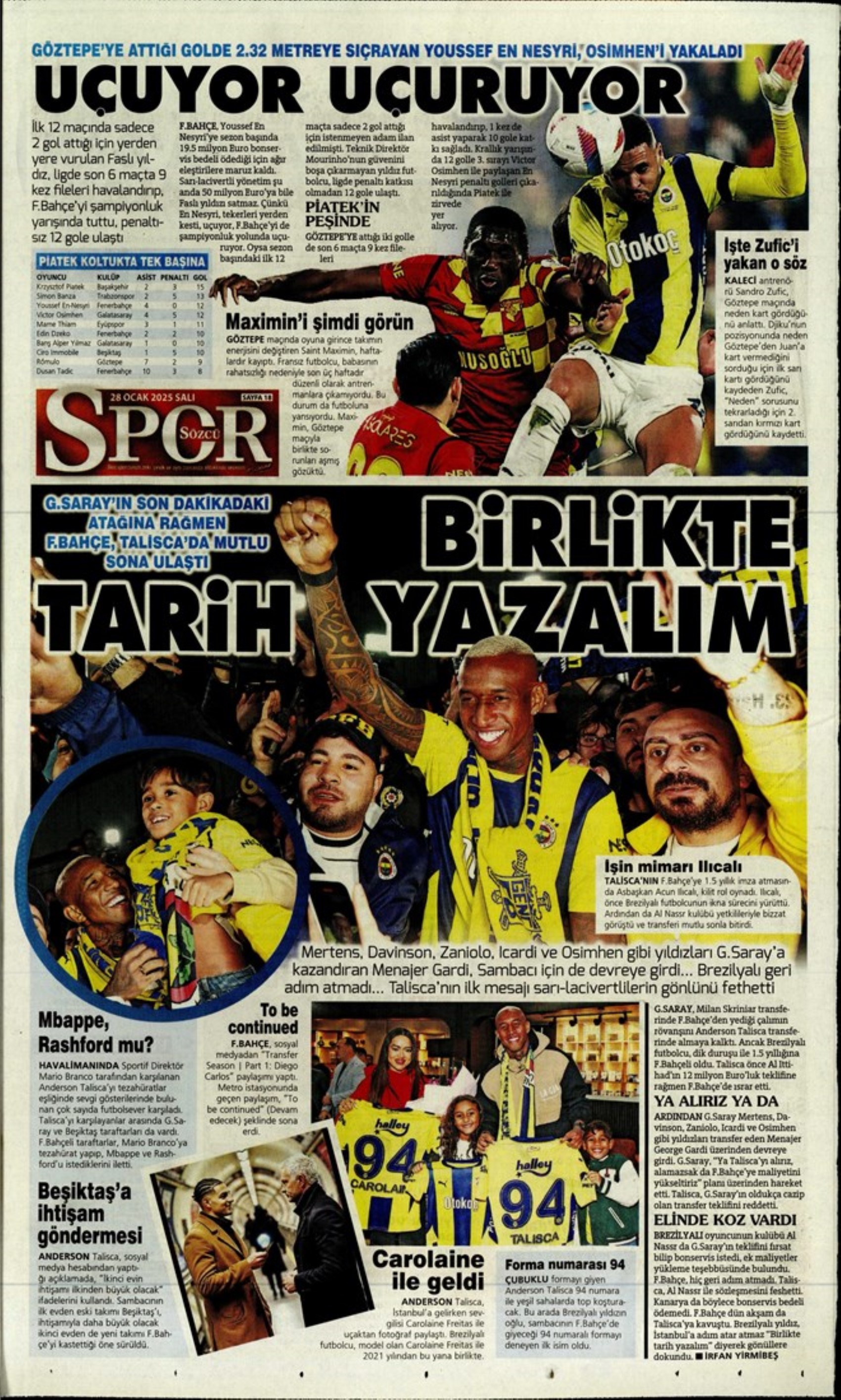 28 Ocak sporun manşetleri... Fenerbahçe derken Galatasaray'a geliyor: Sarı kırmızılılardan savunma takviyesi