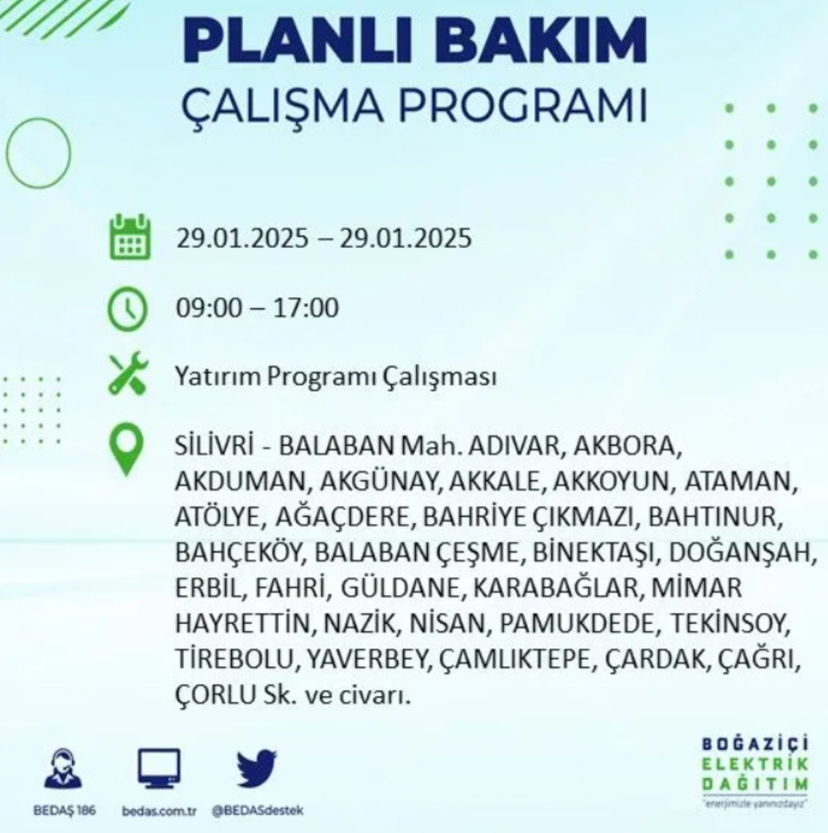 BEDAŞ açıkladı... İstanbul'da elektrik kesintisi: 29 Ocak'ta hangi mahalleler etkilenecek?