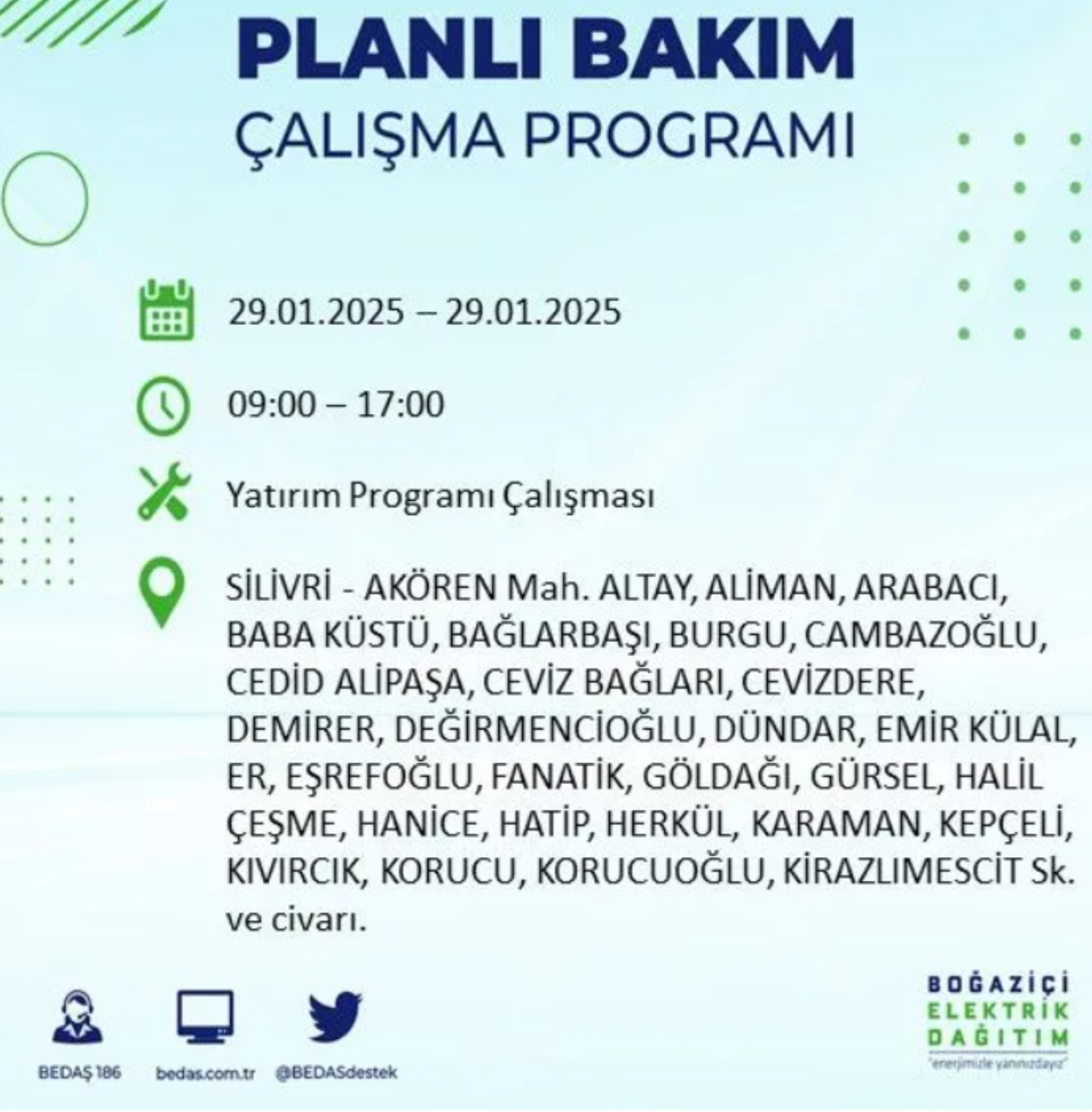 BEDAŞ açıkladı... İstanbul'da elektrik kesintisi: 29 Ocak'ta hangi mahalleler etkilenecek?