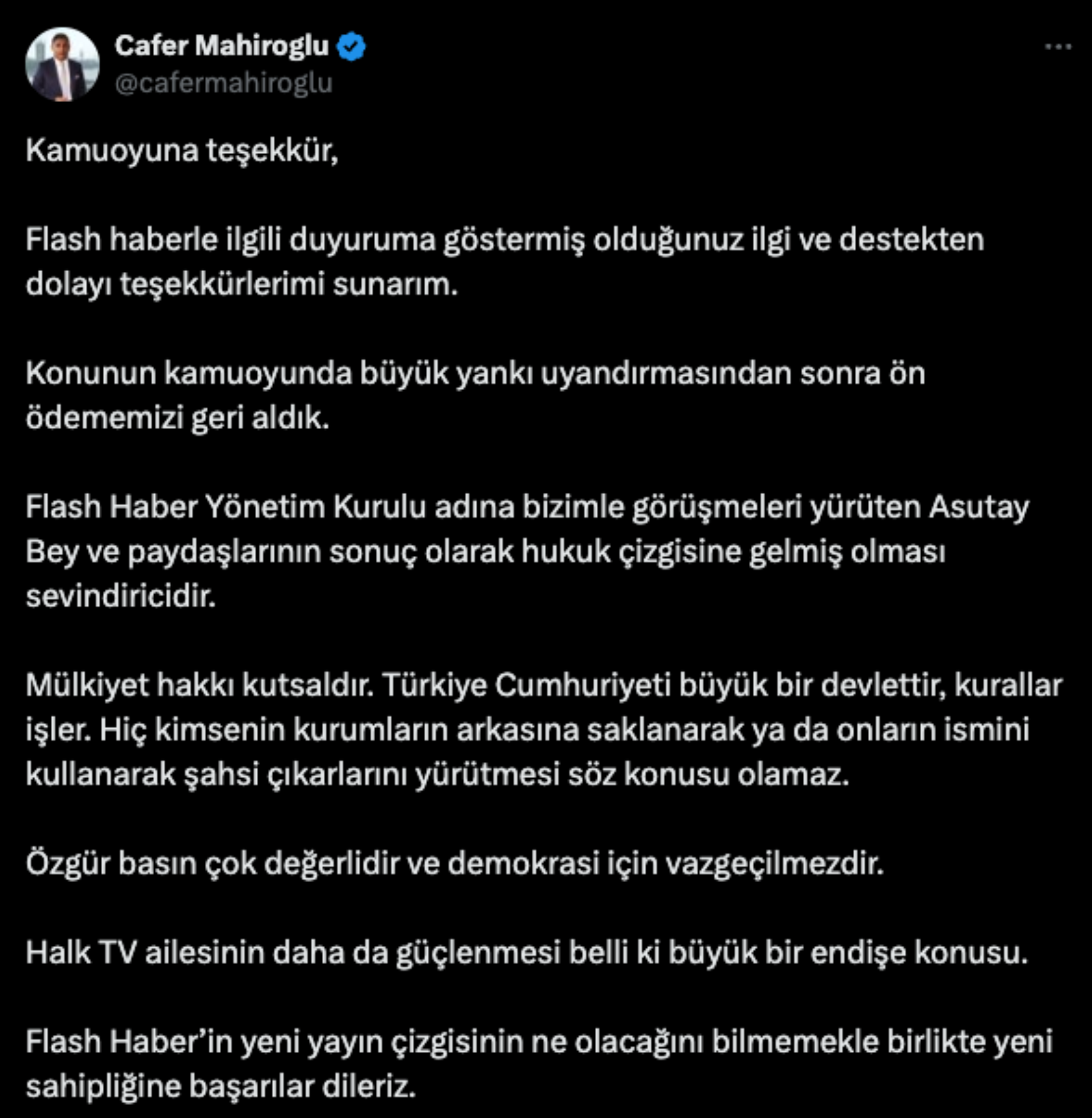 Ödemeye rağmen devir işlemi yapılmamıştı: Halk TV'nin sahibi Cafer Mahiroğlu’ndan Flash Haber açıklaması