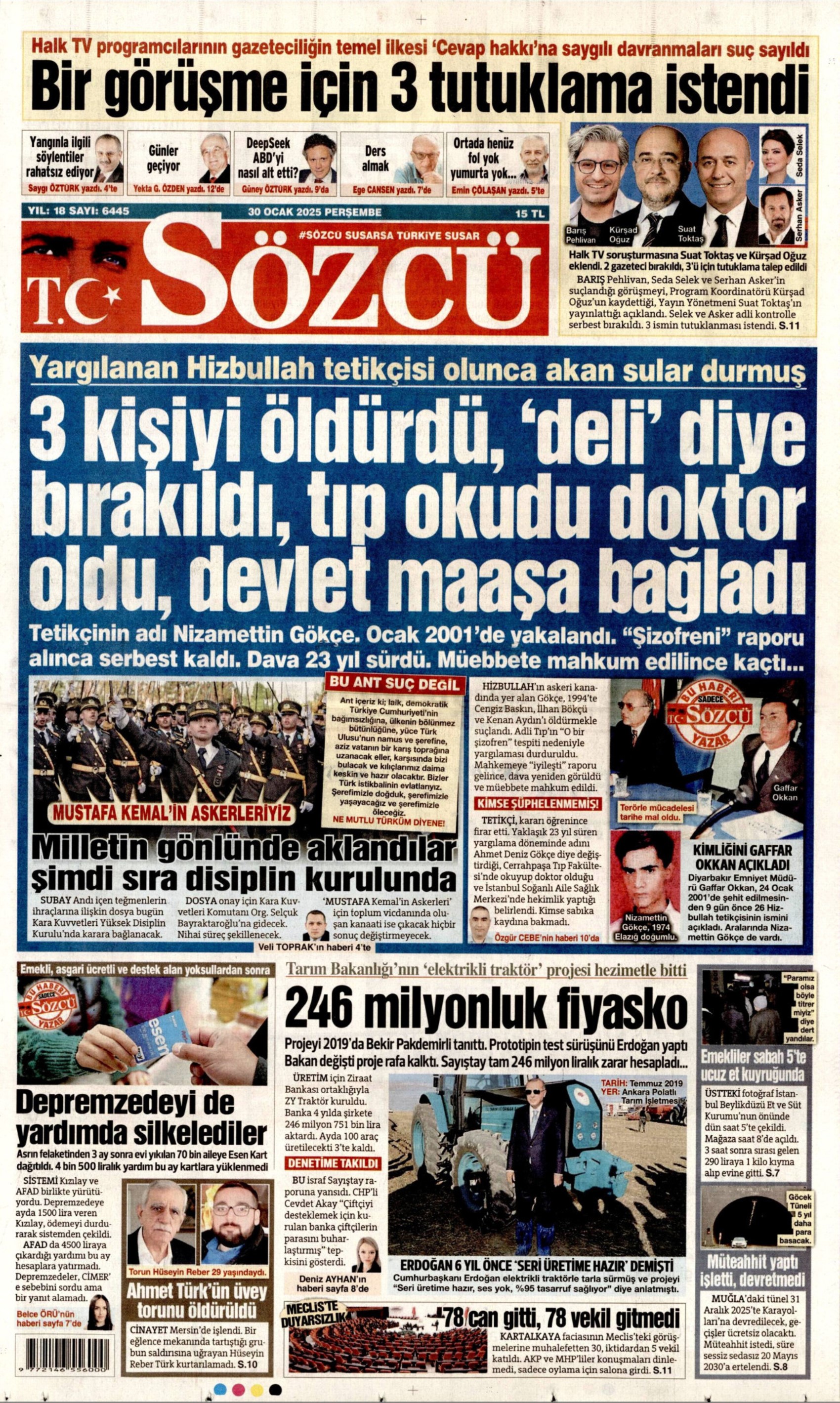 Suat Toktaş tutuklandı, Barış Pehlivan ve Kürşad Oğuz adli kontrol şartıyla serbest: Gazeteler bilirkişi soruşturmasını nasıl gördü? (30 Ocak 2025 gazete manşetleri)