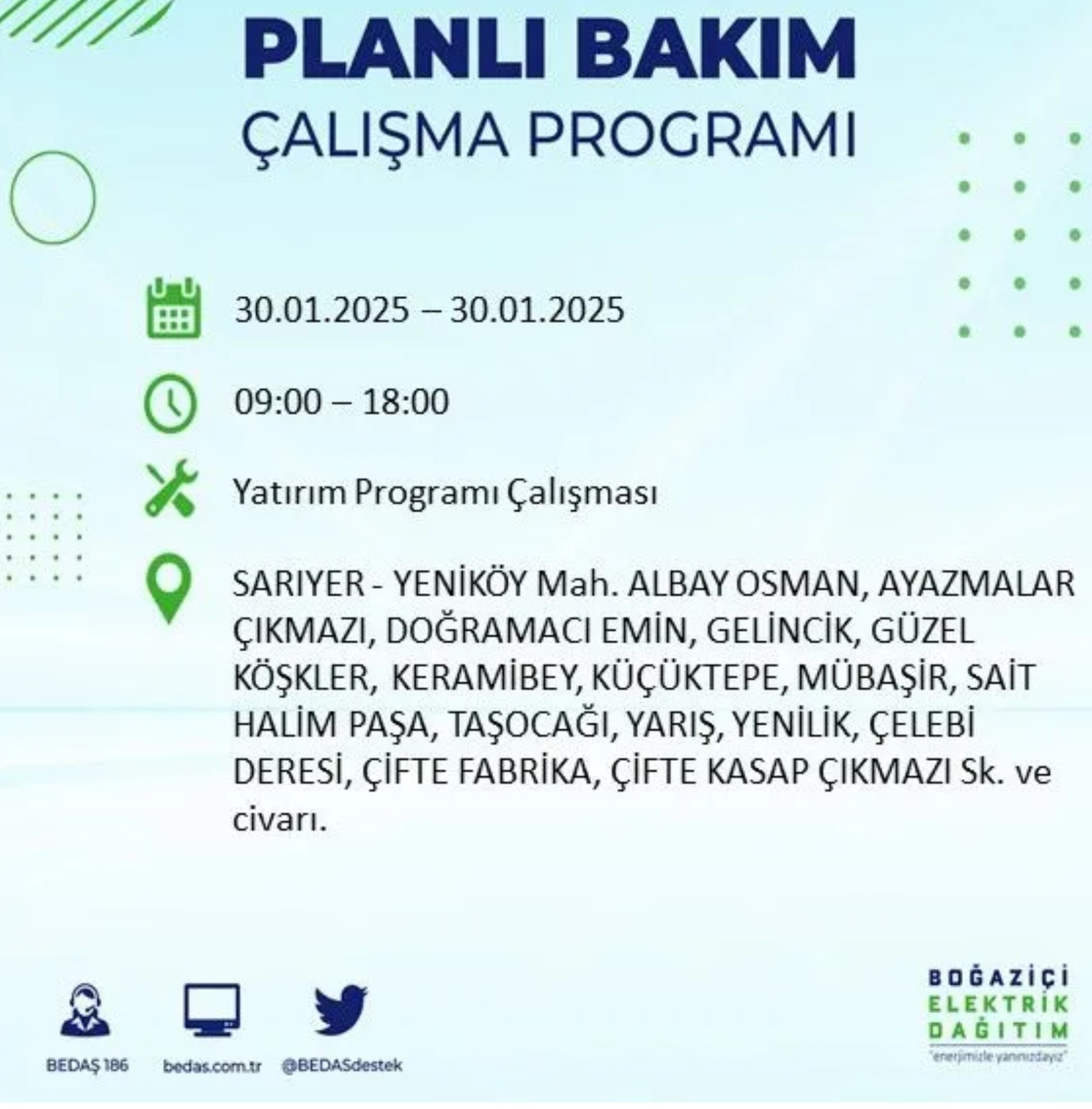 BEDAŞ açıkladı... İstanbul'da elektrik kesintisi: 30 Ocak'ta hangi mahalleler etkilenecek?