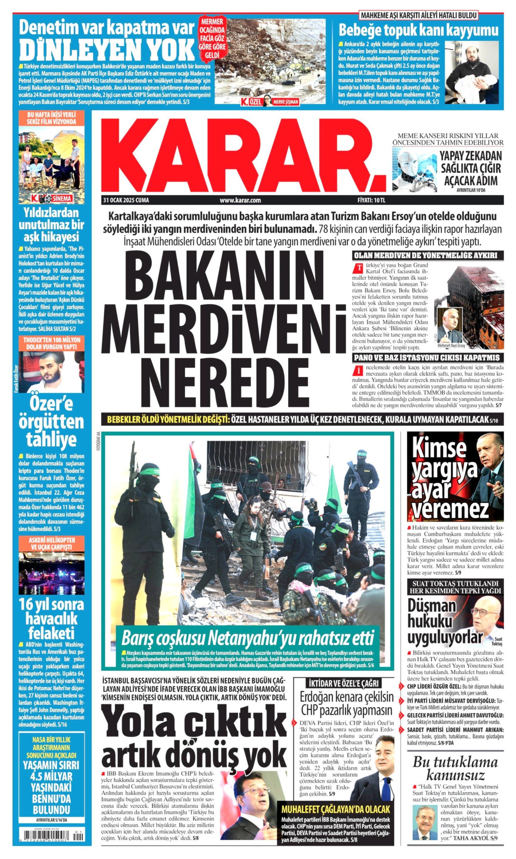 31 Ocak 2025 gazete manşetleri: 'Yargıya kimse ayar veremez', 'Ülke itibarı dipte'