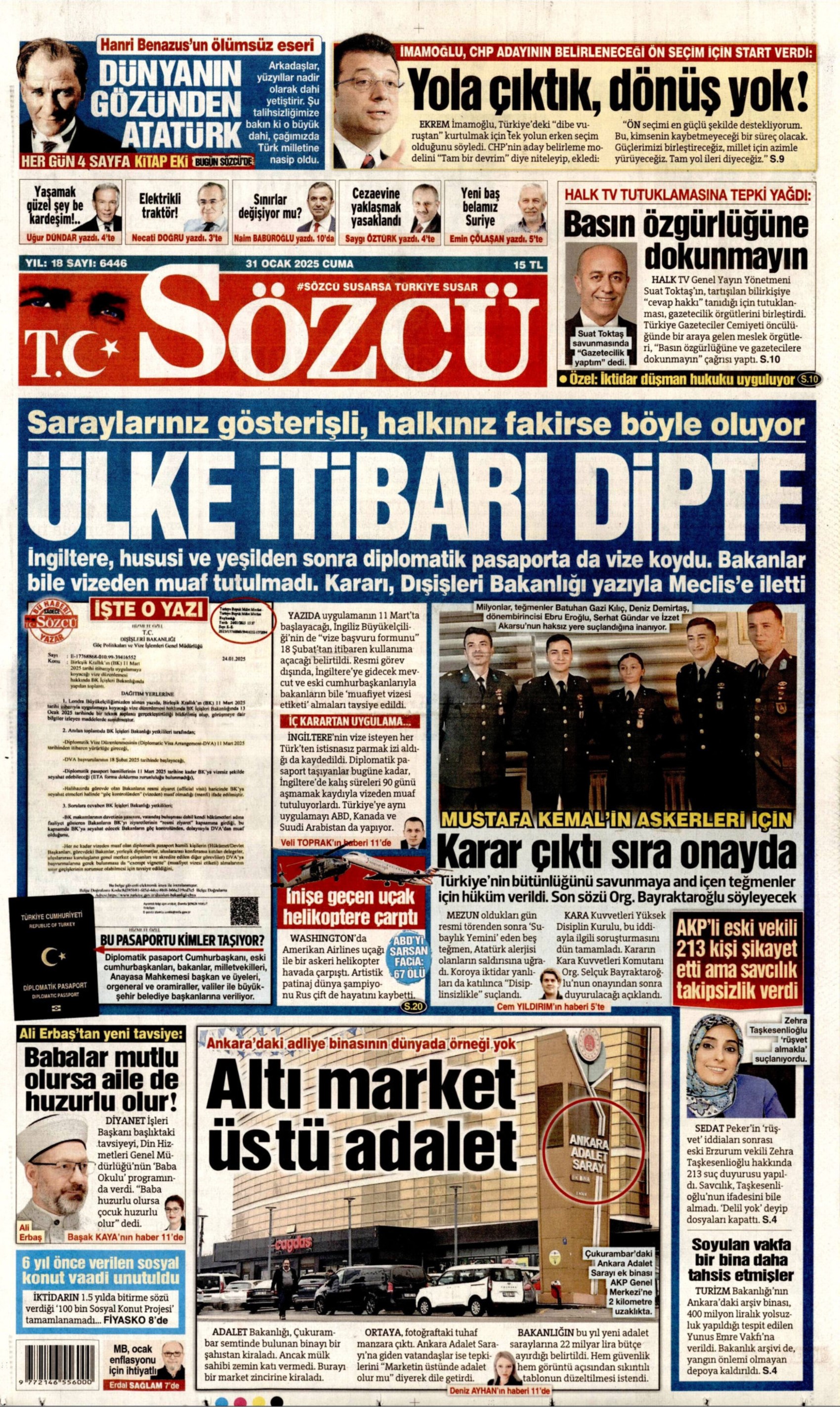 31 Ocak 2025 gazete manşetleri: 'Yargıya kimse ayar veremez', 'Ülke itibarı dipte'