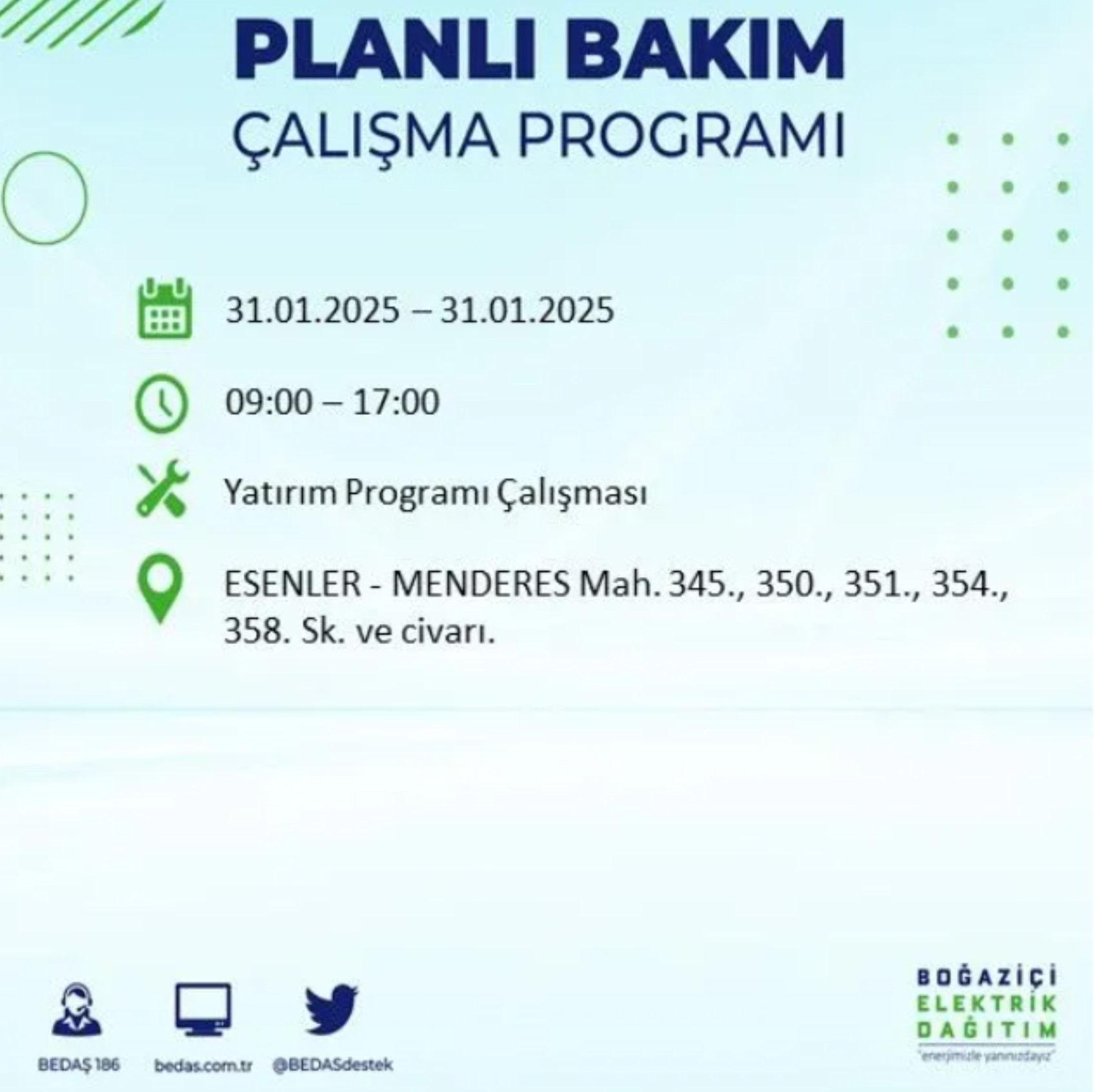 BEDAŞ açıkladı... İstanbul'da elektrik kesintisi: 31 Ocak'ta hangi mahalleler etkilenecek?