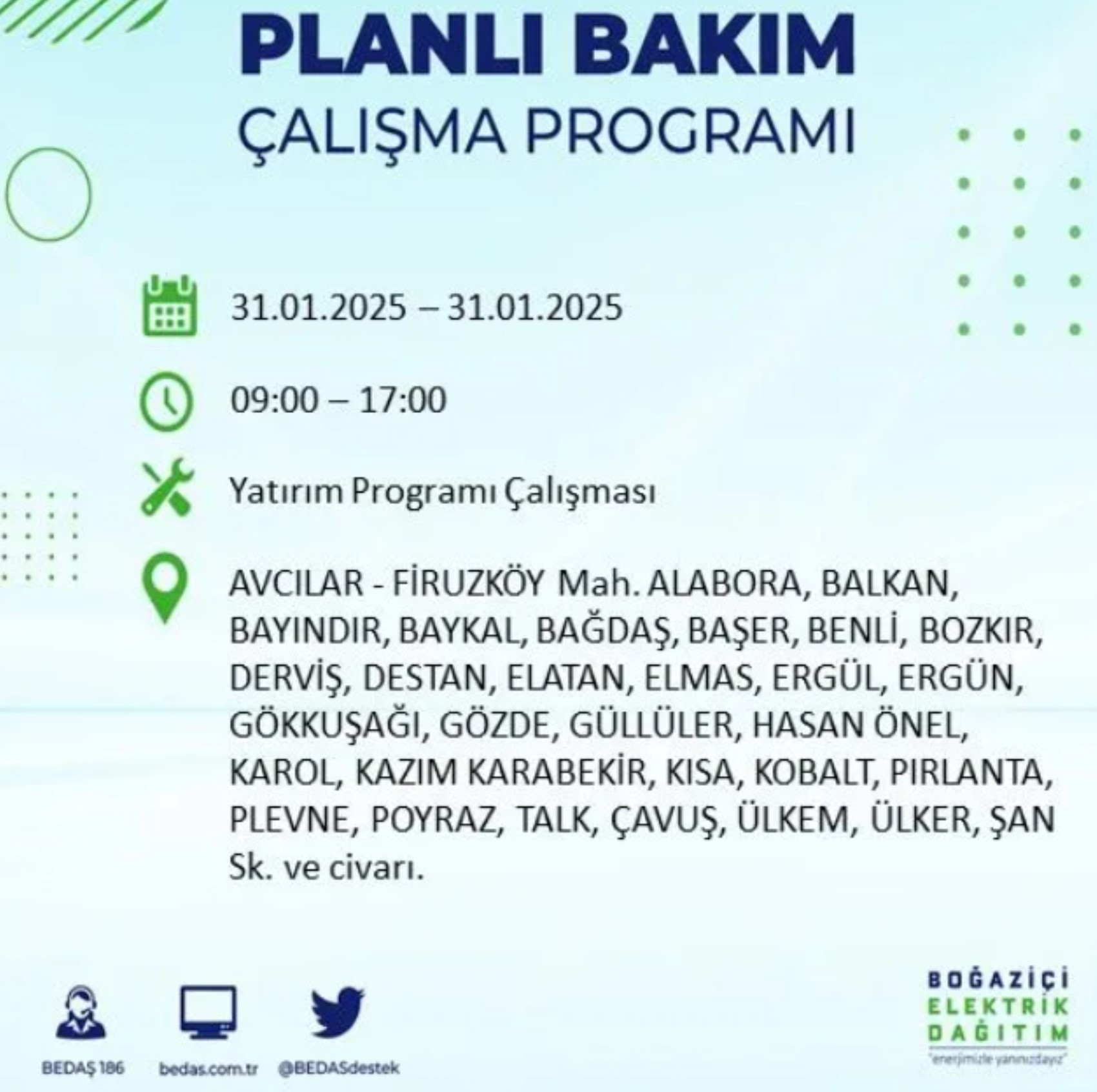 BEDAŞ açıkladı... İstanbul'da elektrik kesintisi: 31 Ocak'ta hangi mahalleler etkilenecek?