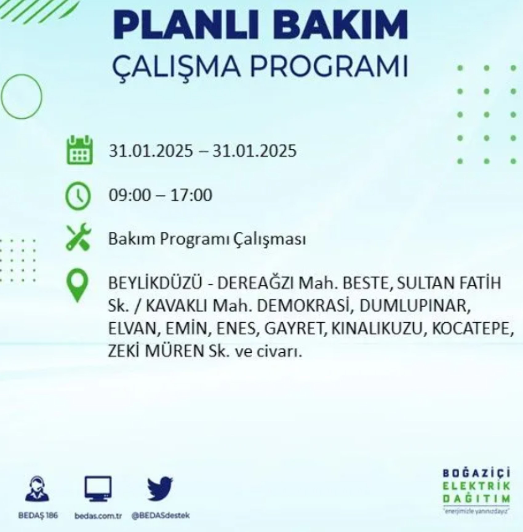 BEDAŞ açıkladı... İstanbul'da elektrik kesintisi: 31 Ocak'ta hangi mahalleler etkilenecek?