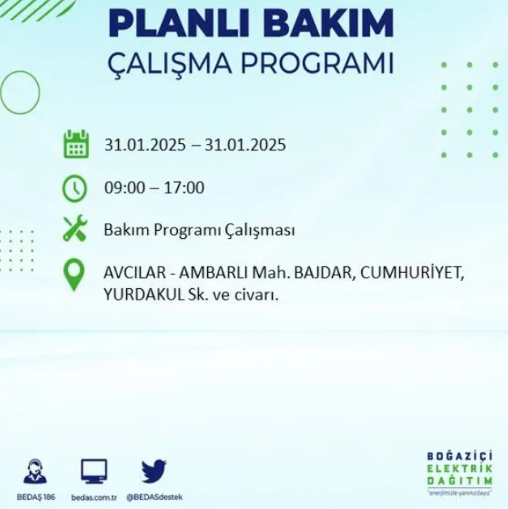 BEDAŞ açıkladı... İstanbul'da elektrik kesintisi: 31 Ocak'ta hangi mahalleler etkilenecek?