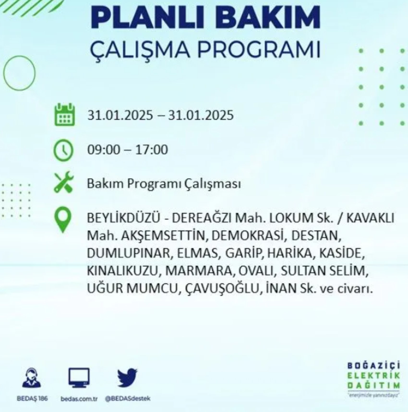 BEDAŞ açıkladı... İstanbul'da elektrik kesintisi: 31 Ocak'ta hangi mahalleler etkilenecek?