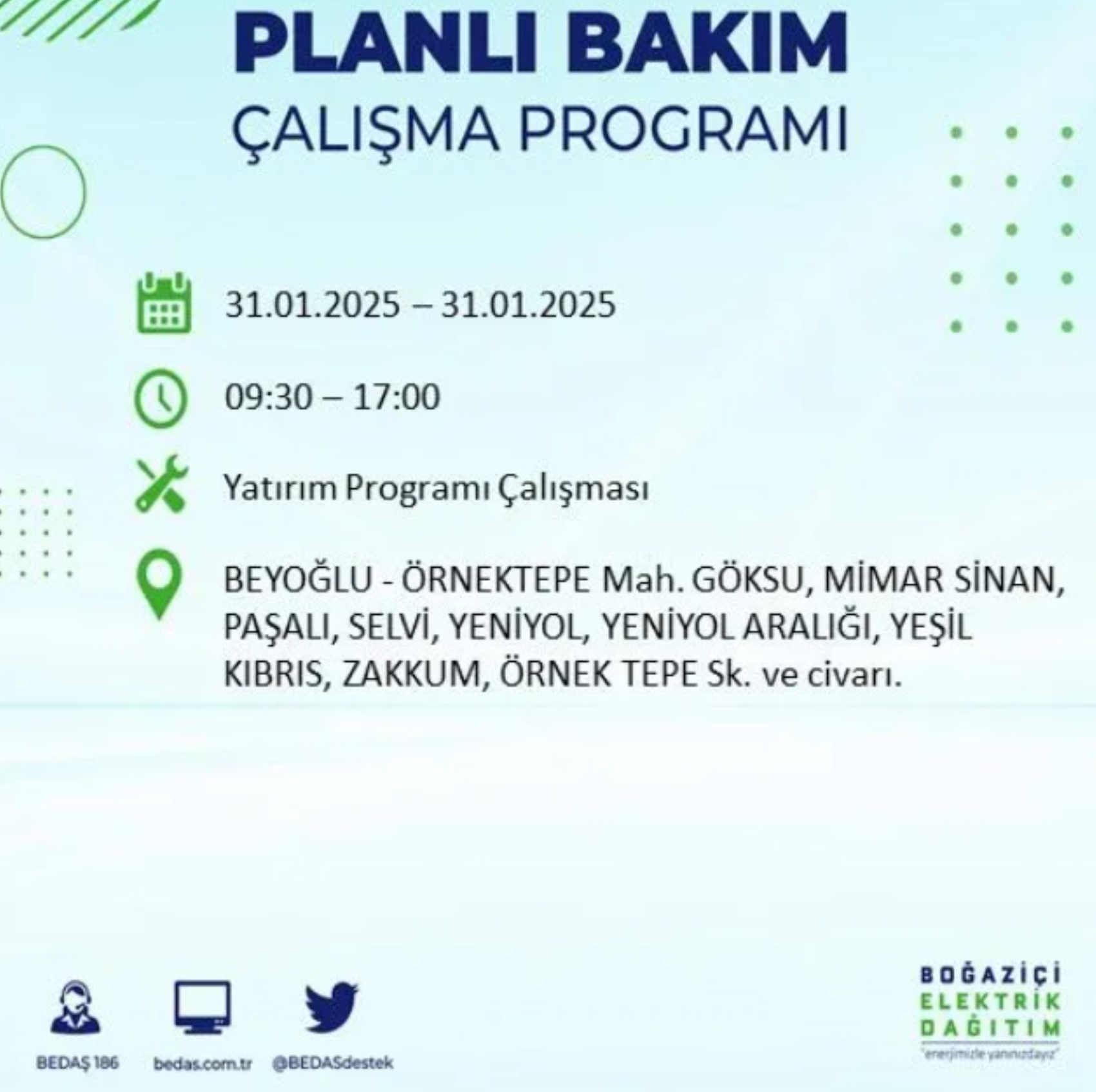 BEDAŞ açıkladı... İstanbul'da elektrik kesintisi: 31 Ocak'ta hangi mahalleler etkilenecek?