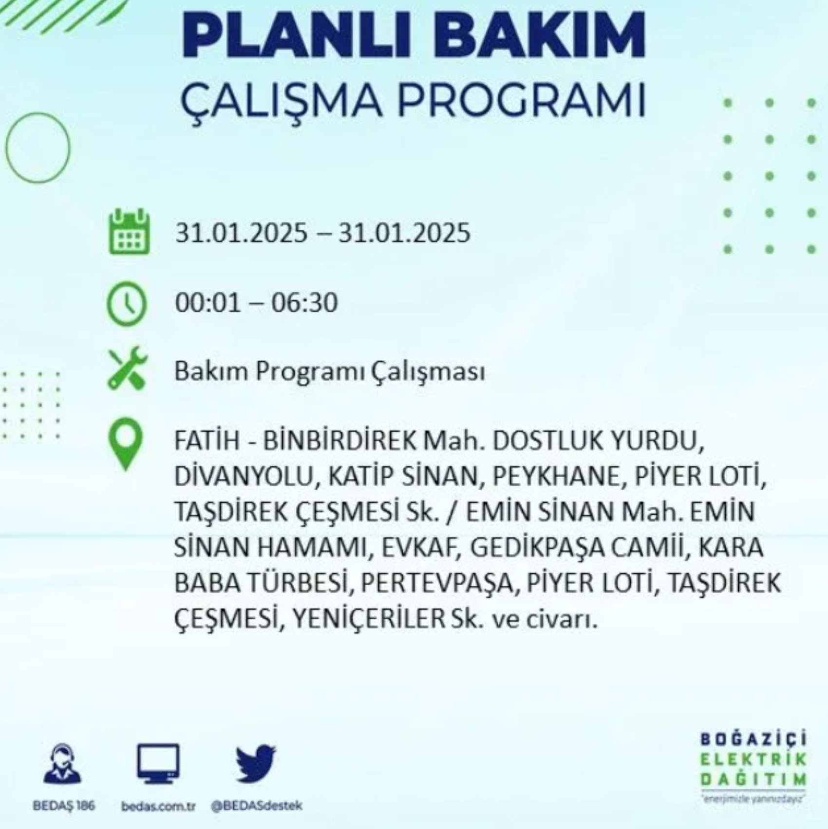 BEDAŞ açıkladı... İstanbul'da elektrik kesintisi: 31 Ocak'ta hangi mahalleler etkilenecek?