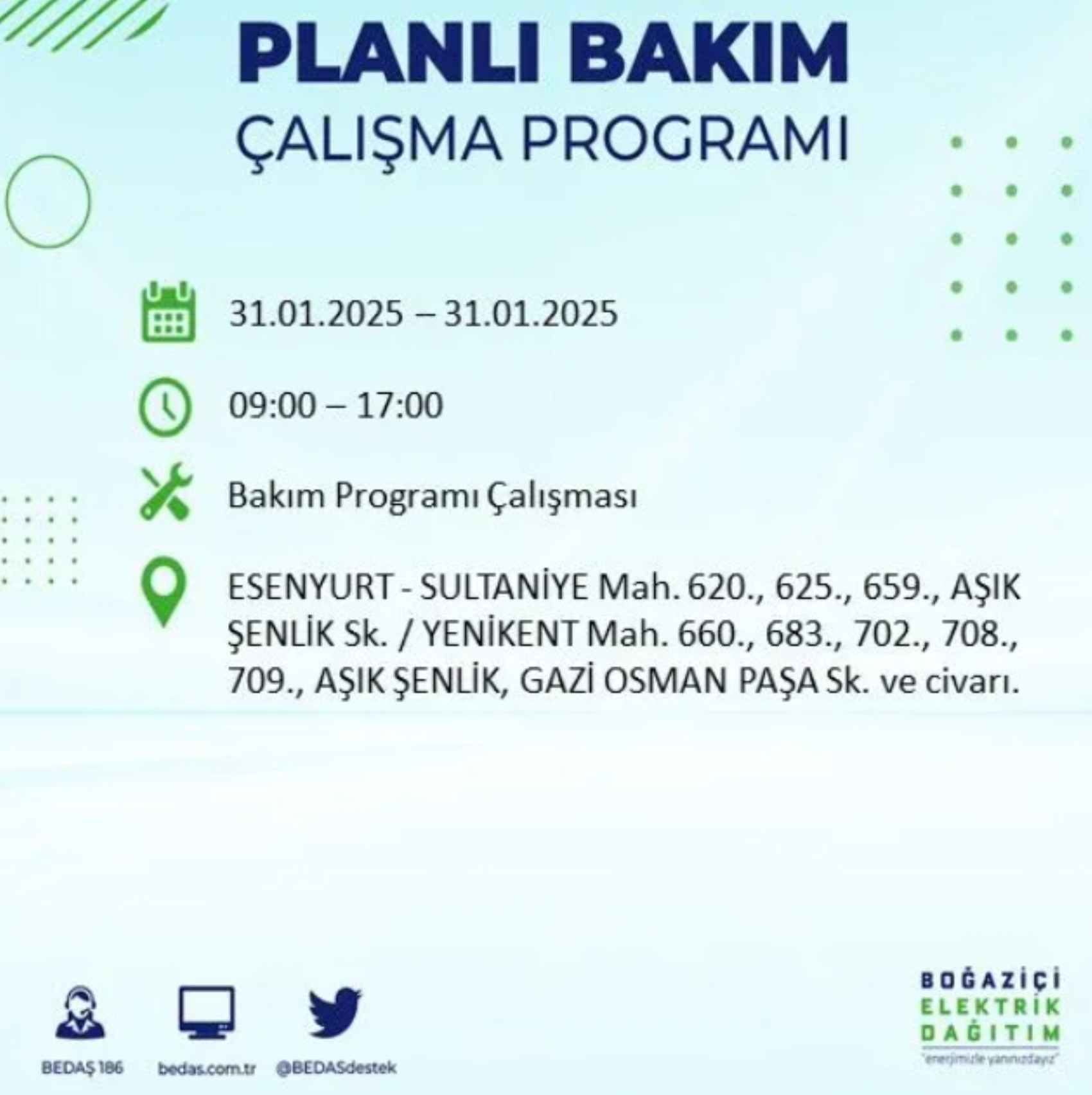 BEDAŞ açıkladı... İstanbul'da elektrik kesintisi: 31 Ocak'ta hangi mahalleler etkilenecek?