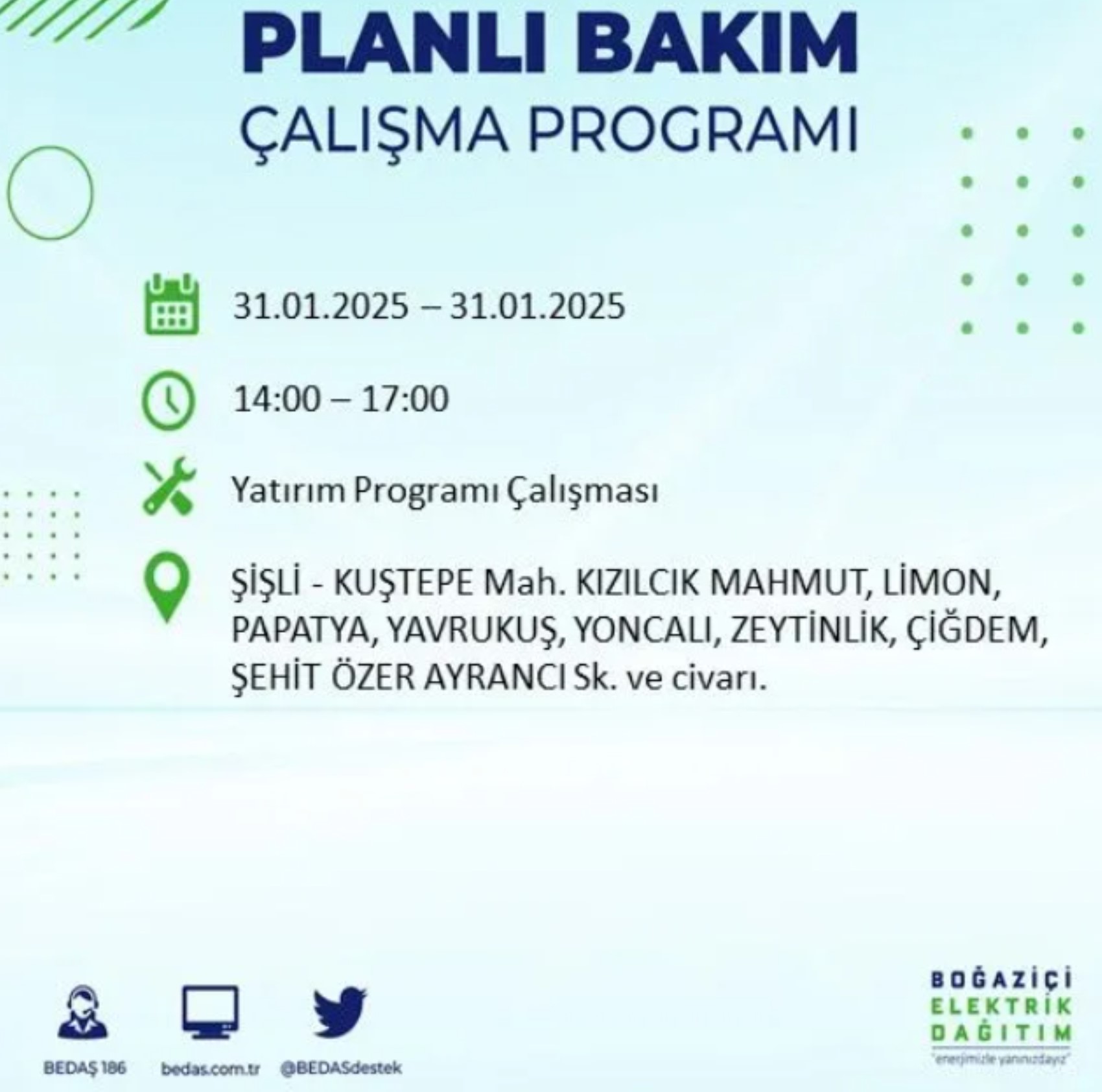 BEDAŞ açıkladı... İstanbul'da elektrik kesintisi: 31 Ocak'ta hangi mahalleler etkilenecek?