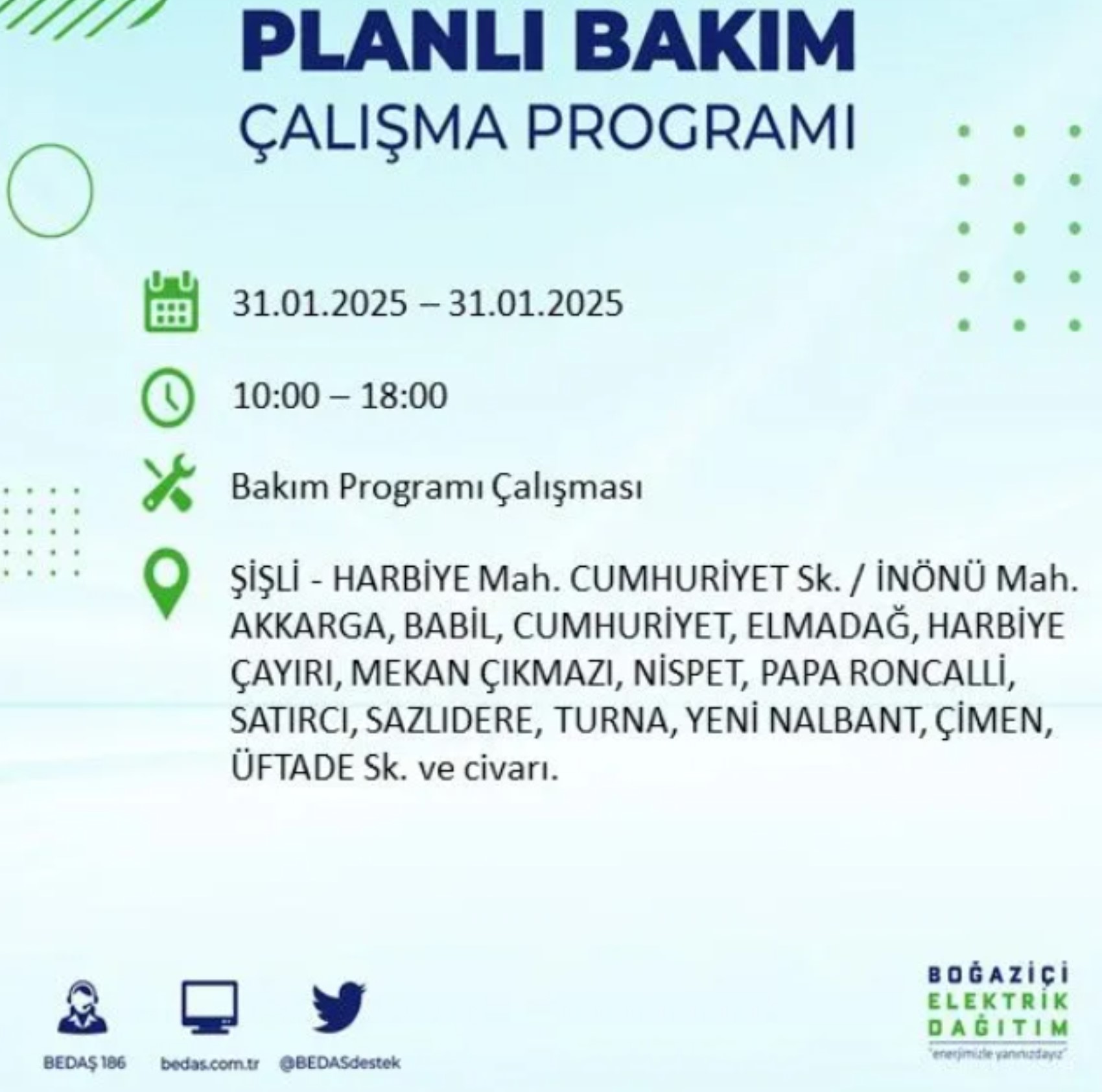 BEDAŞ açıkladı... İstanbul'da elektrik kesintisi: 31 Ocak'ta hangi mahalleler etkilenecek?