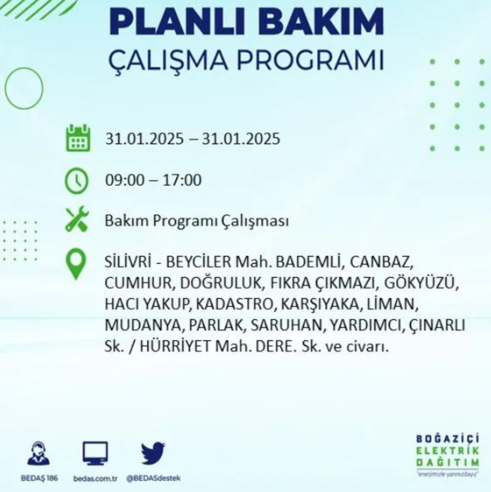 BEDAŞ açıkladı... İstanbul'da elektrik kesintisi: 31 Ocak'ta hangi mahalleler etkilenecek?