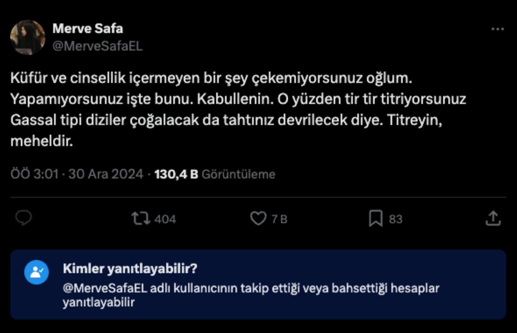 Ali Erbaş'ın kızının Gassal paylaşımı tepki çekti! Eleştirenleri hedef aldı: 'Titreyin, meheldir...'