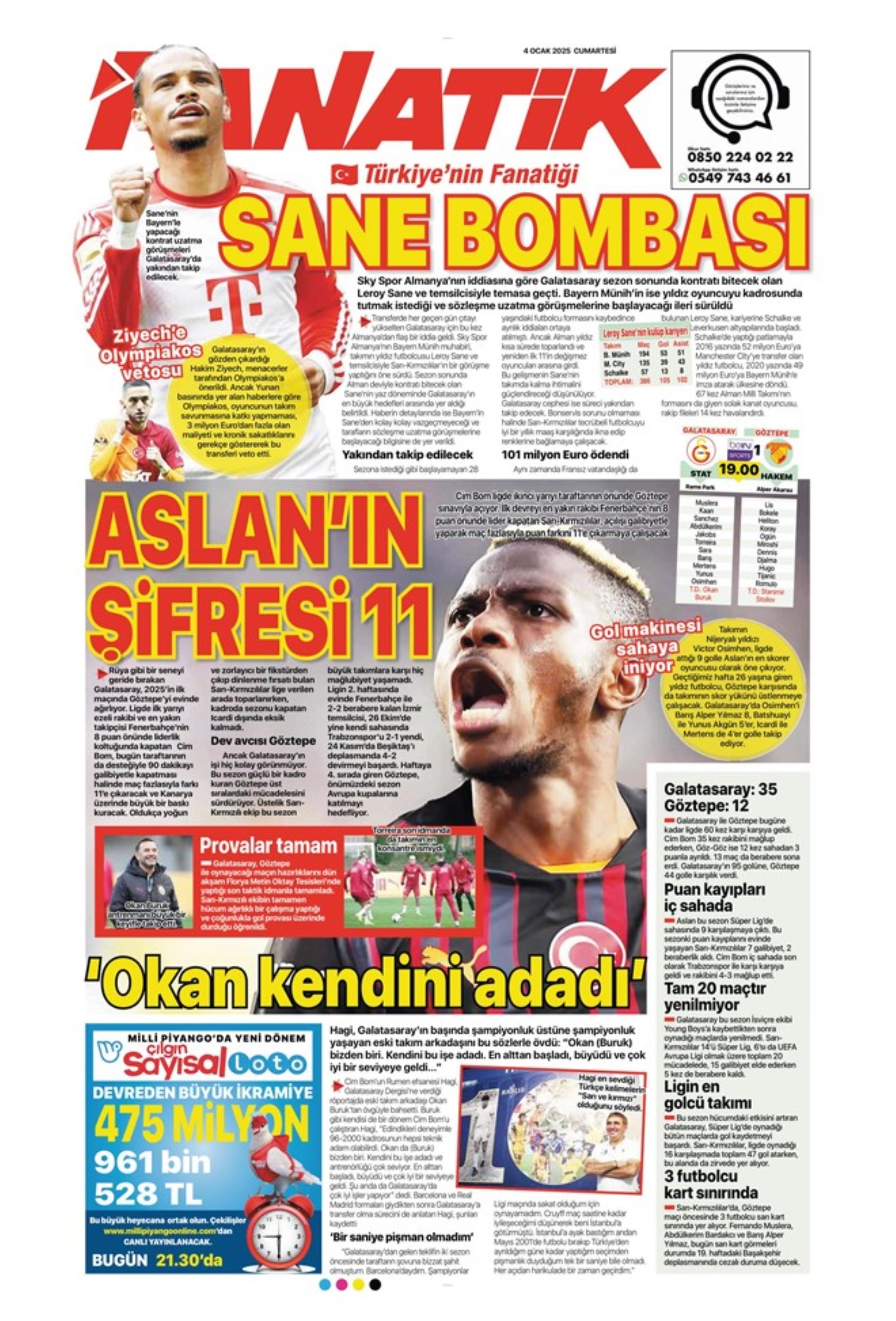 Leroy Sane bombası! Sergen Yalçın gün sayıyor... 4 Ocak spor manşetleri