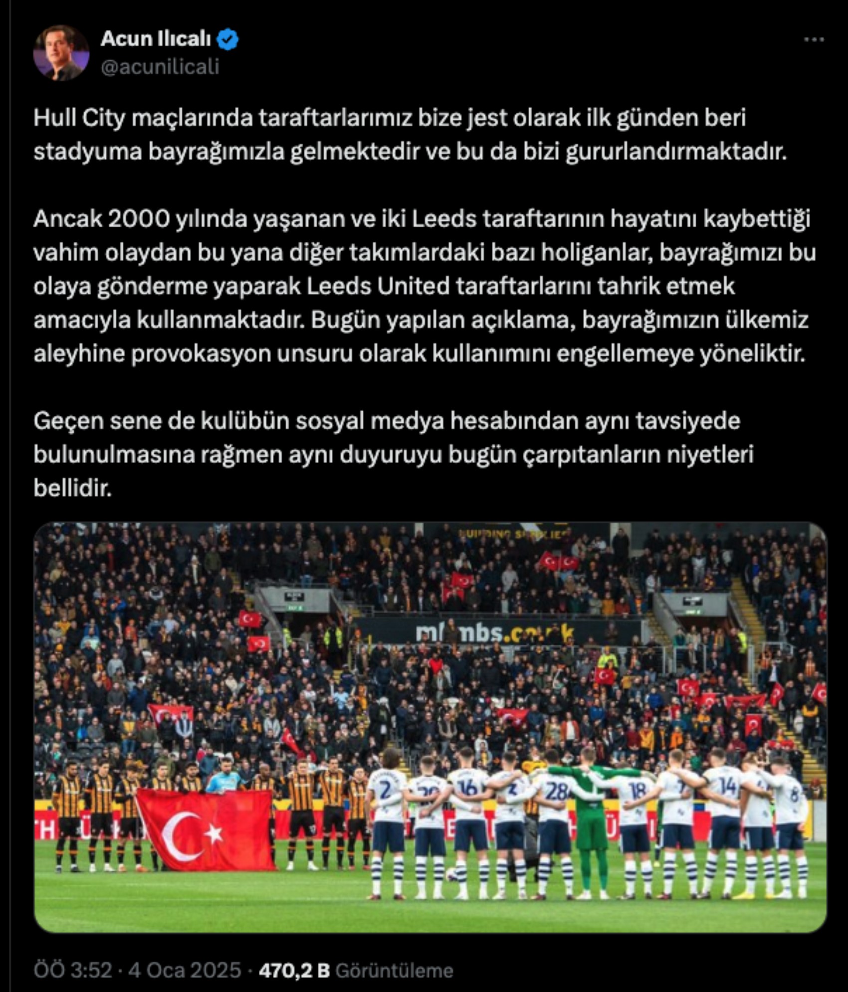 Sosyal medyada tepki yağmıştı: Acun Ilıcalı'dan Hull City'nin 'Türk Bayrağı getirmeyin' kararıyla ilgili açıklama