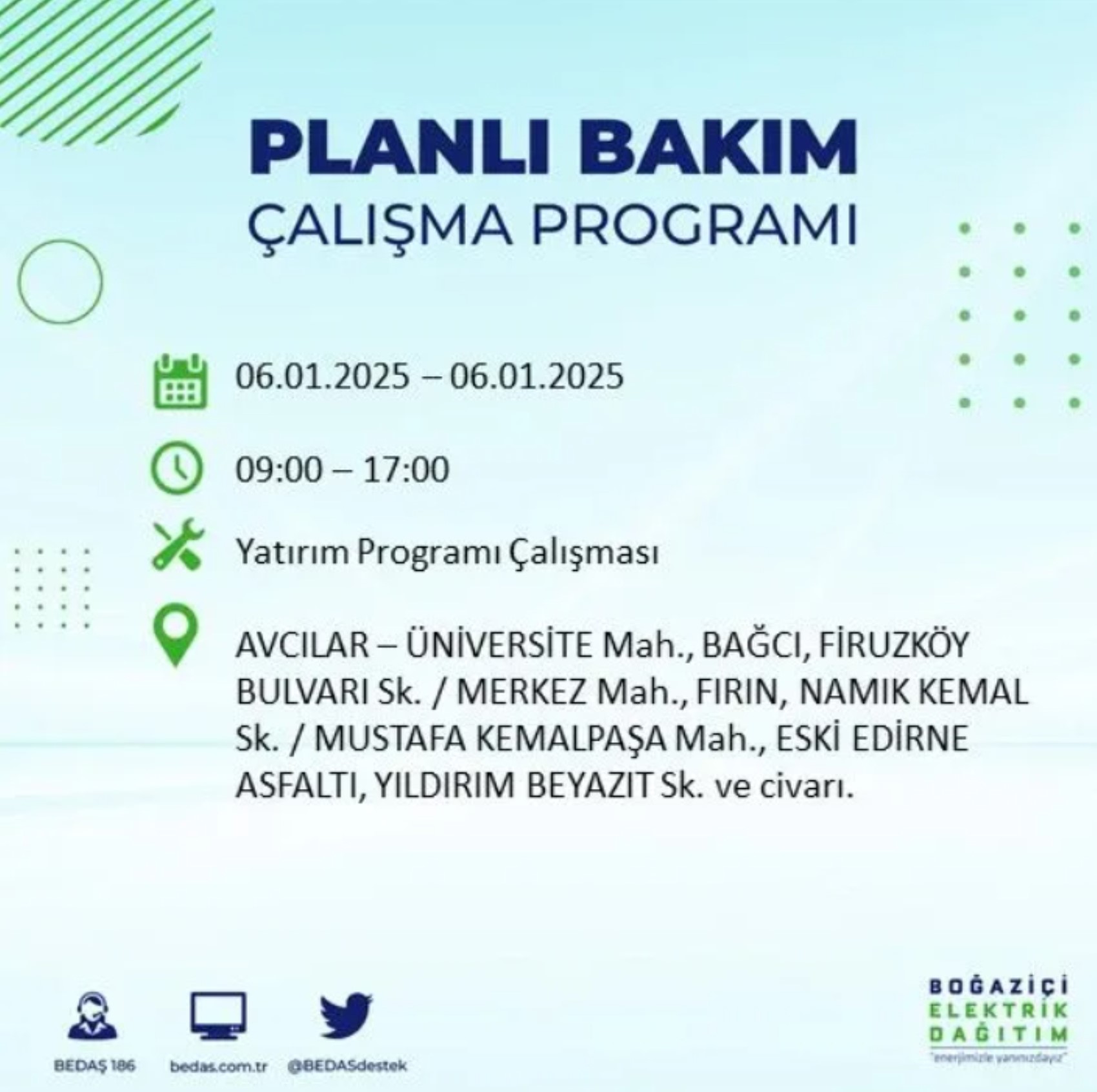 BEDAŞ açıkladı... İstanbul'da elektrik kesintisi: 6 Ocak'ta hangi mahalleler etkilenecek?