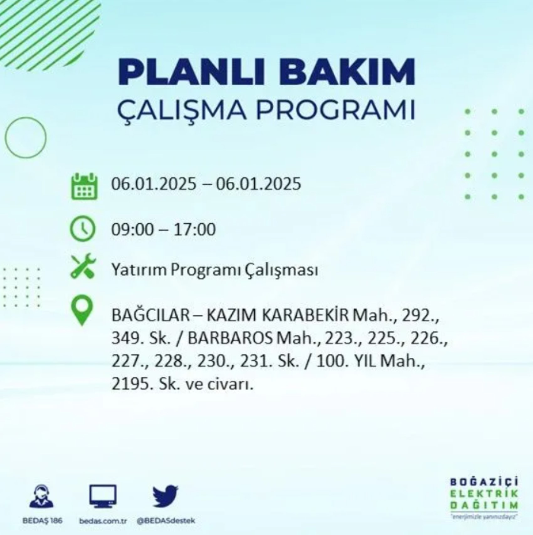 BEDAŞ açıkladı... İstanbul'da elektrik kesintisi: 6 Ocak'ta hangi mahalleler etkilenecek?