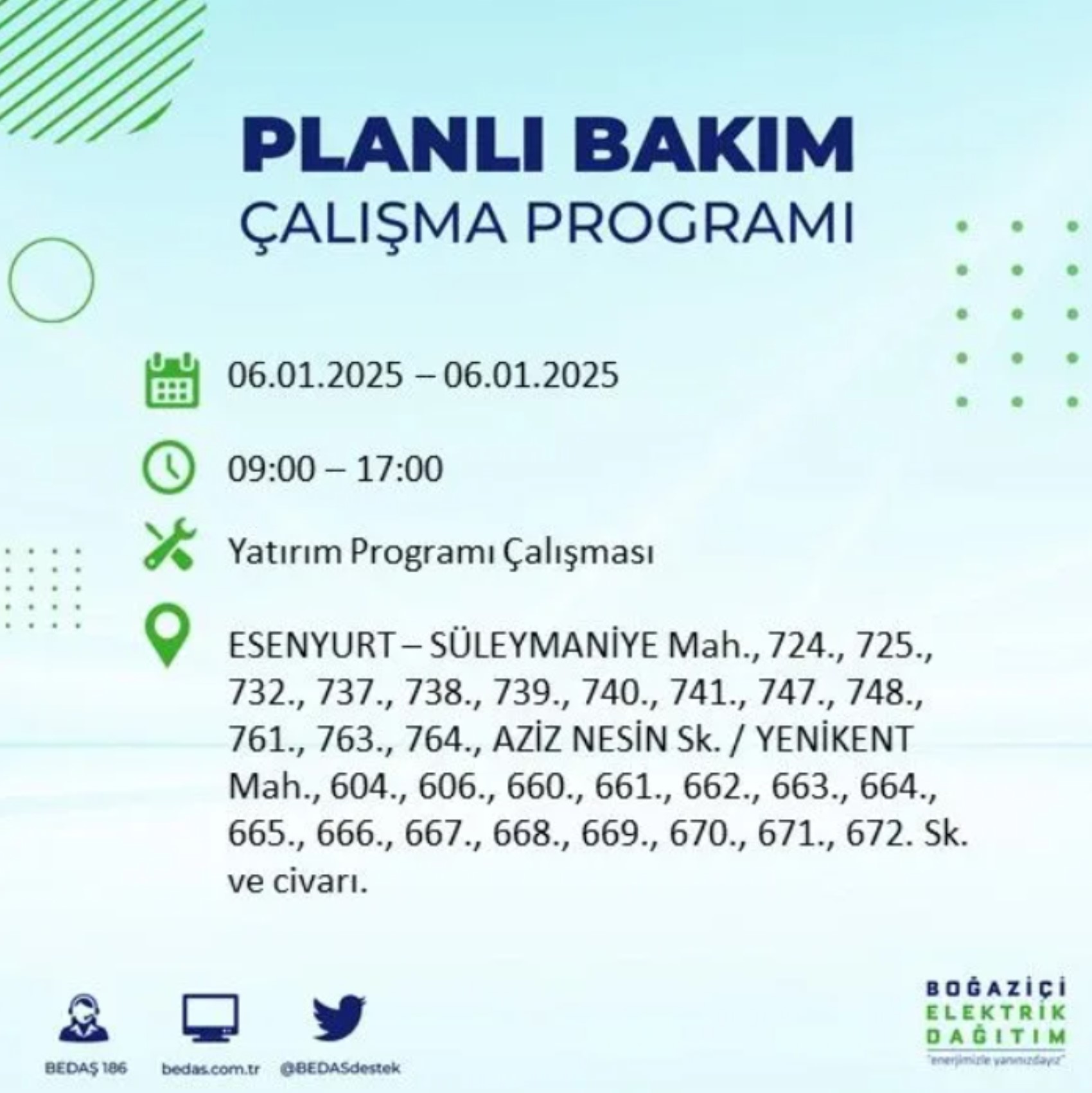 BEDAŞ açıkladı... İstanbul'da elektrik kesintisi: 6 Ocak'ta hangi mahalleler etkilenecek?