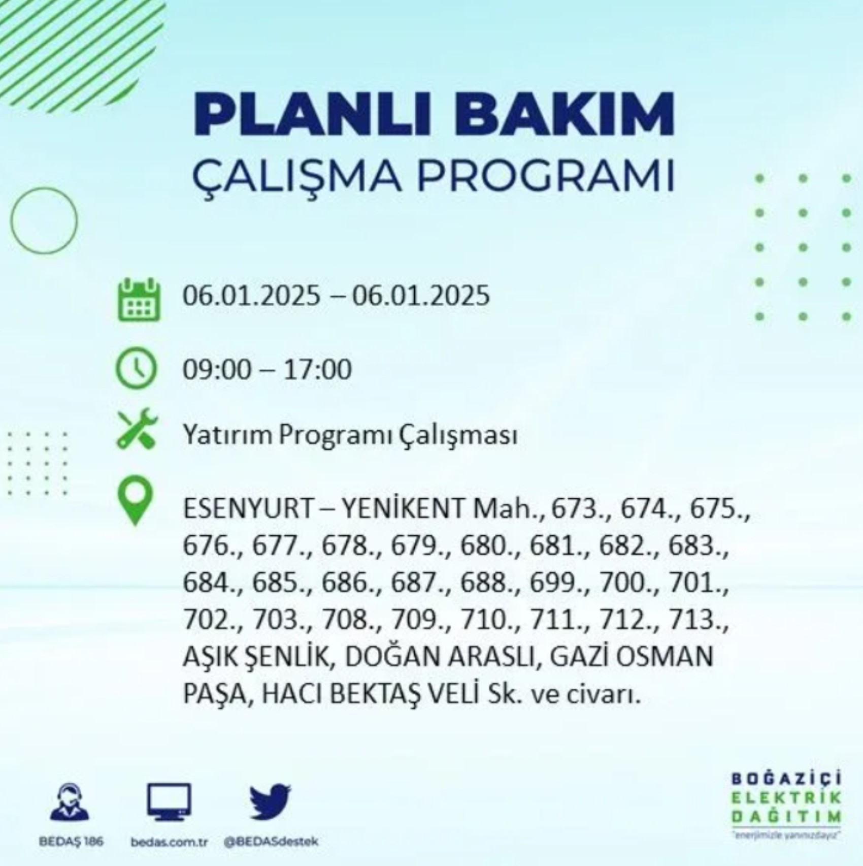 BEDAŞ açıkladı... İstanbul'da elektrik kesintisi: 6 Ocak'ta hangi mahalleler etkilenecek?