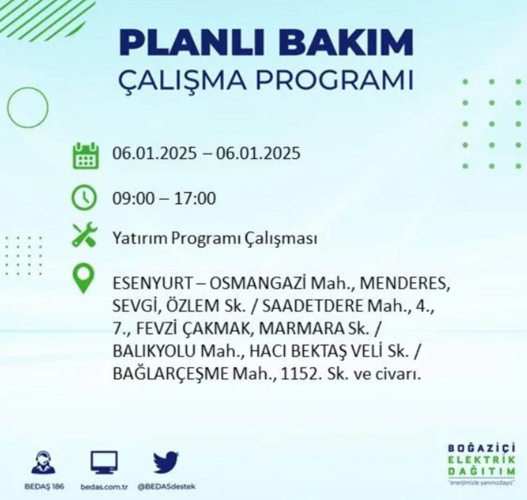 BEDAŞ açıkladı... İstanbul'da elektrik kesintisi: 6 Ocak'ta hangi mahalleler etkilenecek?