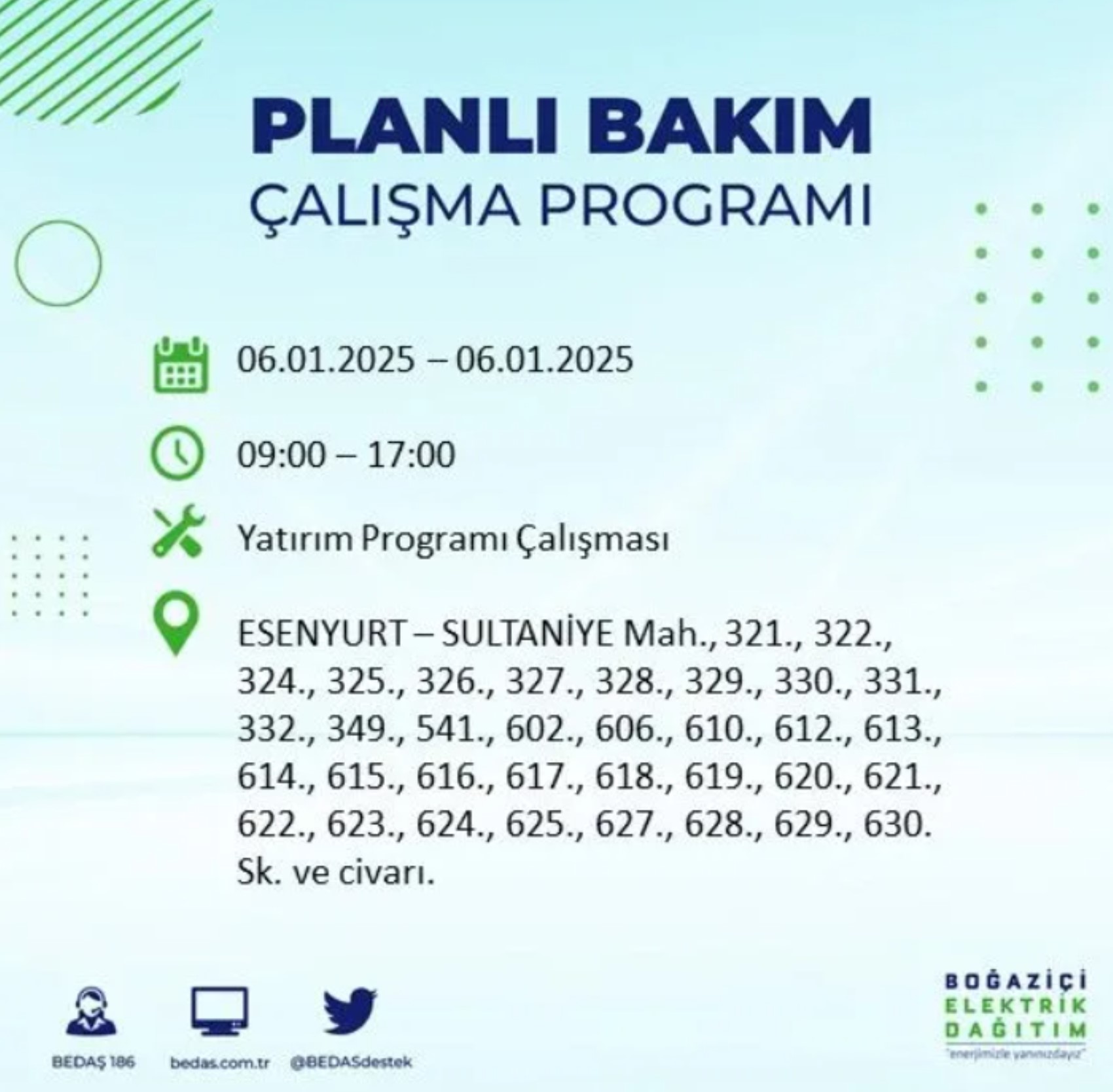 BEDAŞ açıkladı... İstanbul'da elektrik kesintisi: 6 Ocak'ta hangi mahalleler etkilenecek?