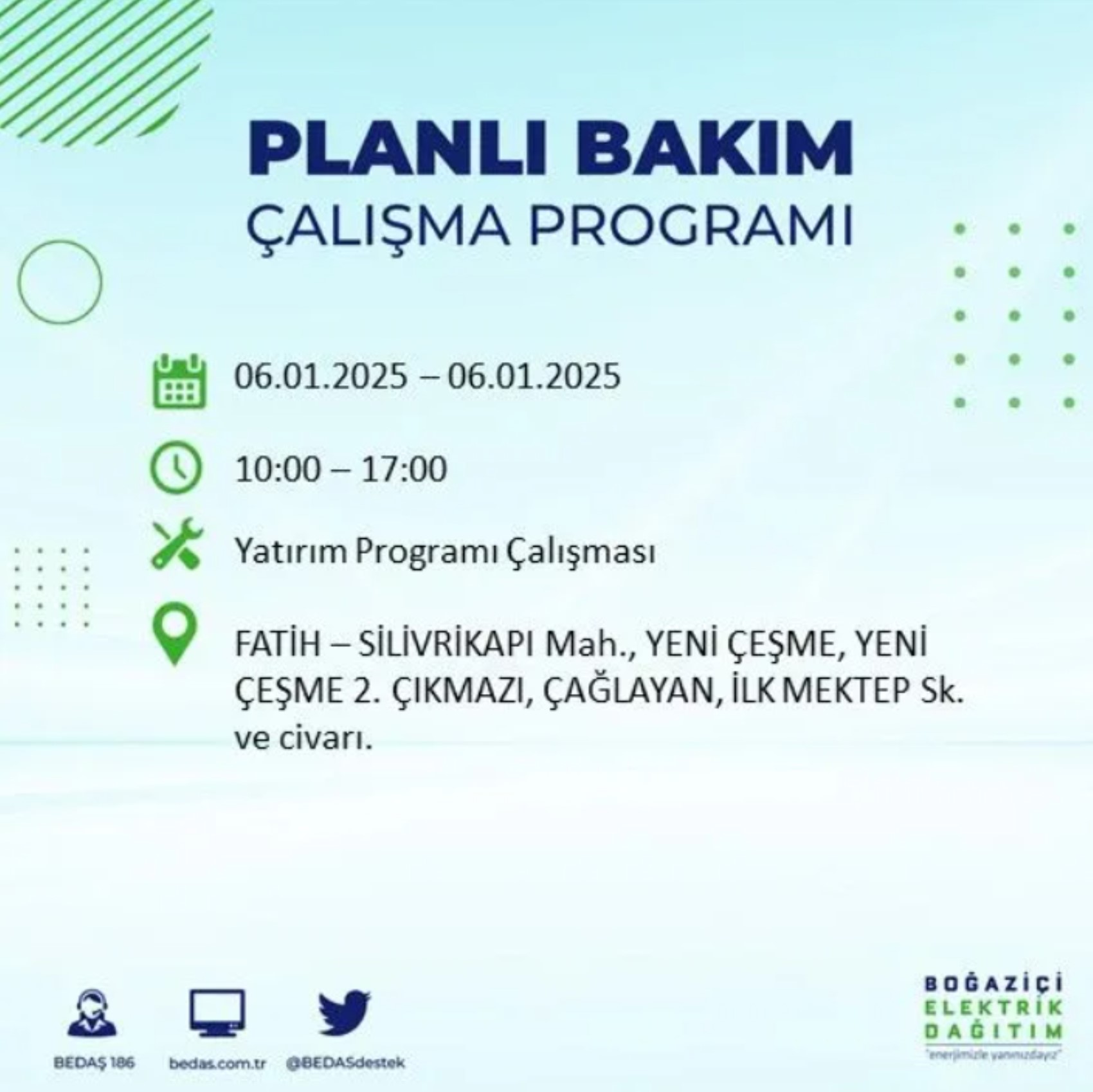 BEDAŞ açıkladı... İstanbul'da elektrik kesintisi: 6 Ocak'ta hangi mahalleler etkilenecek?