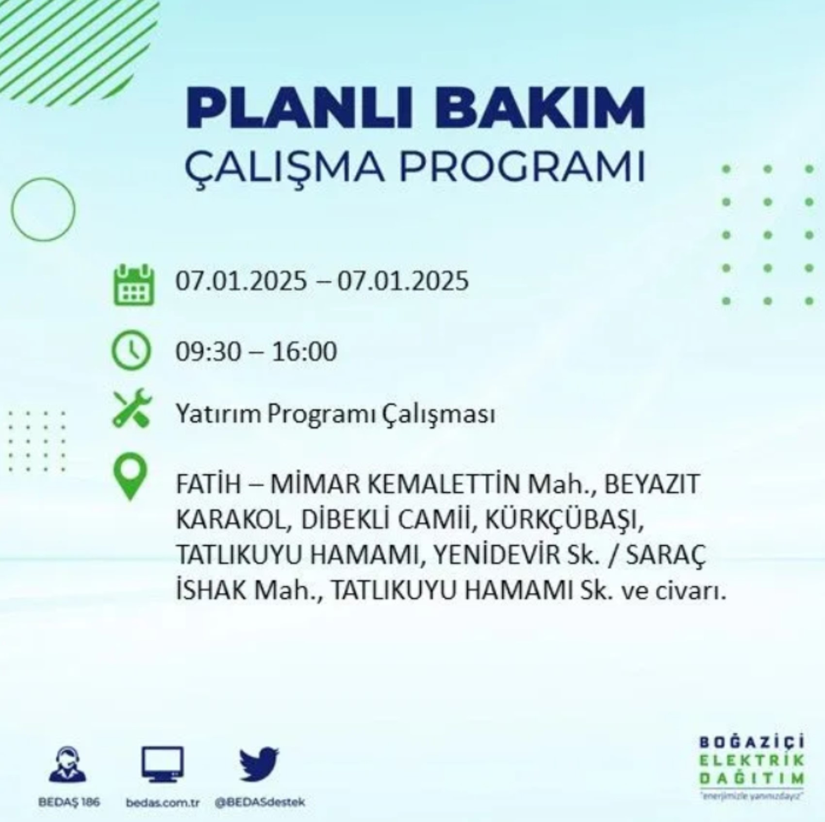 BEDAŞ açıkladı... İstanbul'da elektrik kesintisi: 7 Ocak'ta hangi mahalleler etkilenecek?