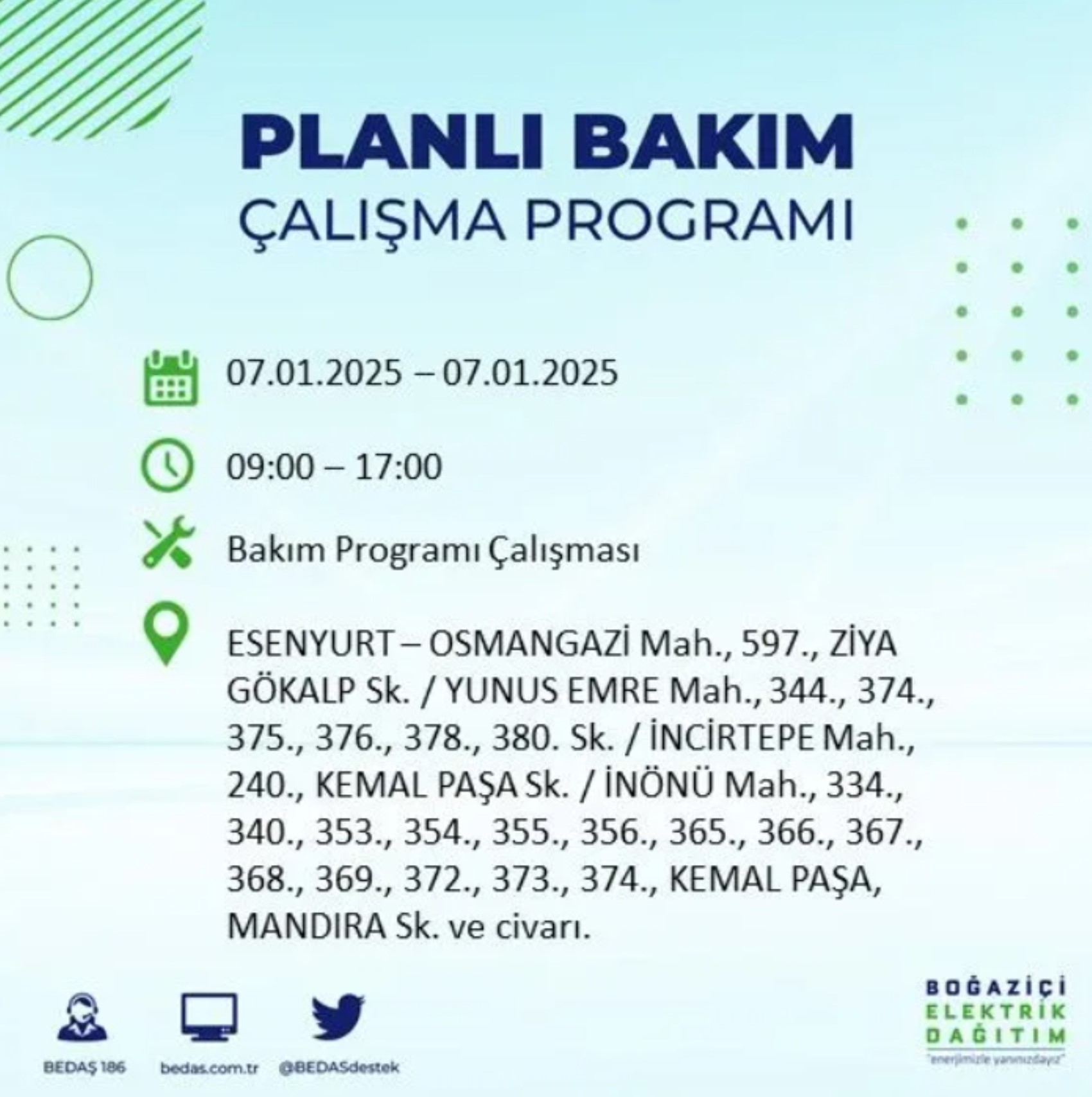 BEDAŞ açıkladı... İstanbul'da elektrik kesintisi: 7 Ocak'ta hangi mahalleler etkilenecek?