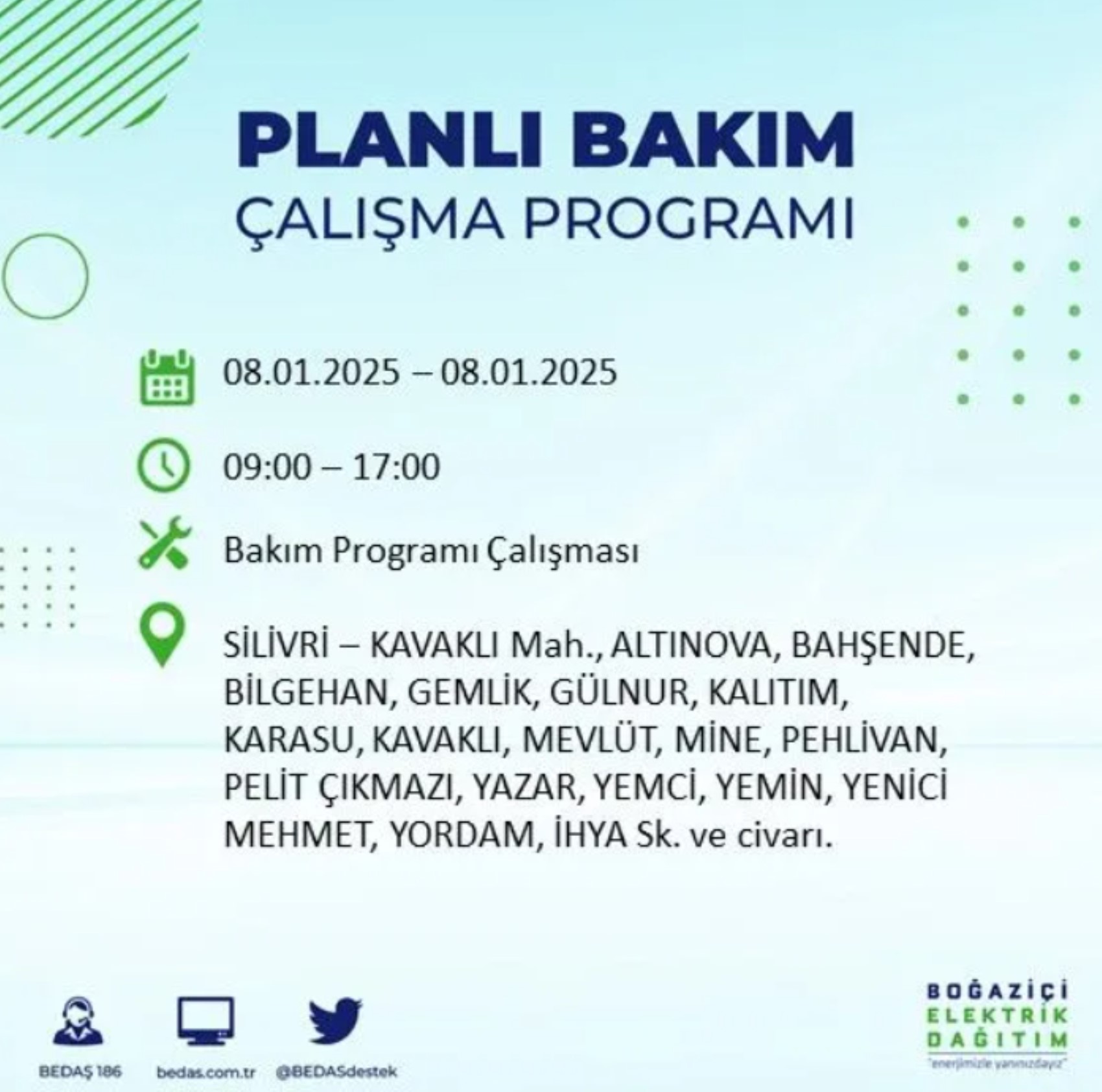 İstanbul'da elektrik kesintisi: BEDAŞ 8 Ocak'ta hangi ilçelerde kesinti yapacak?