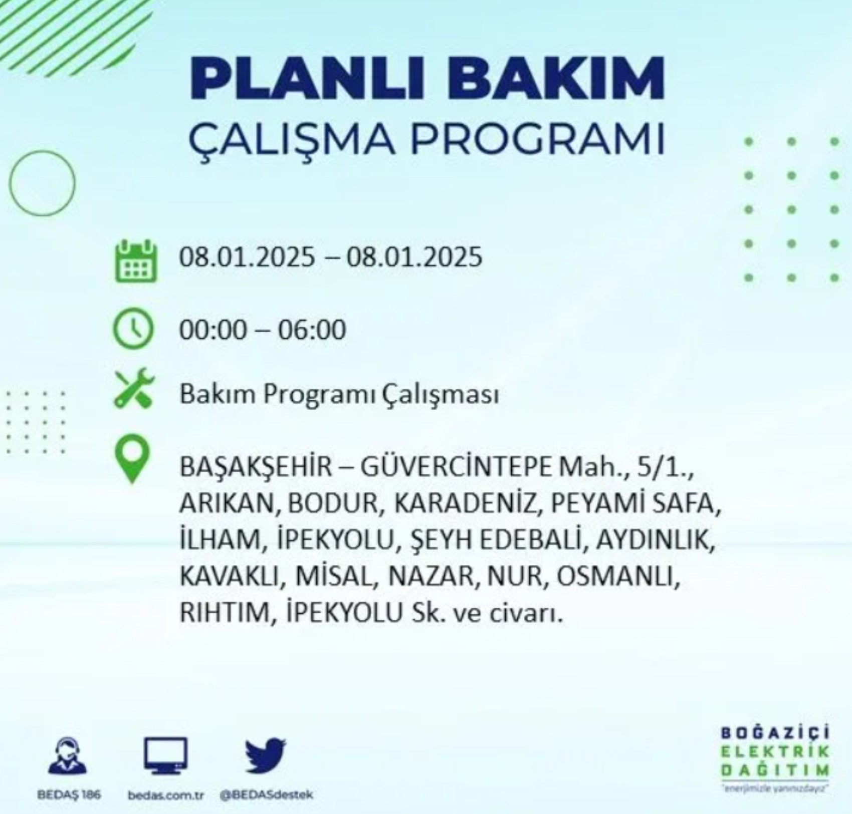 İstanbul'da elektrik kesintisi: BEDAŞ 8 Ocak'ta hangi ilçelerde kesinti yapacak?