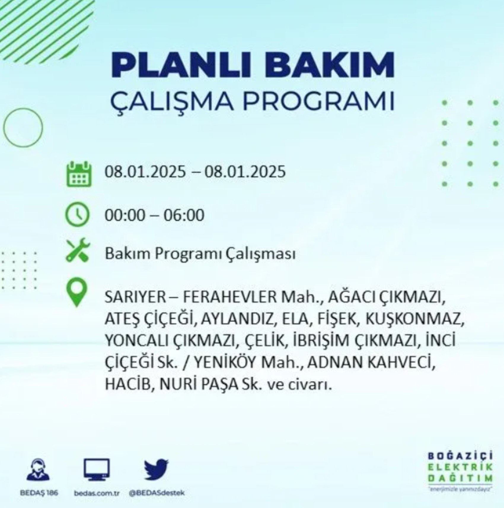 İstanbul'da elektrik kesintisi: BEDAŞ 8 Ocak'ta hangi ilçelerde kesinti yapacak?