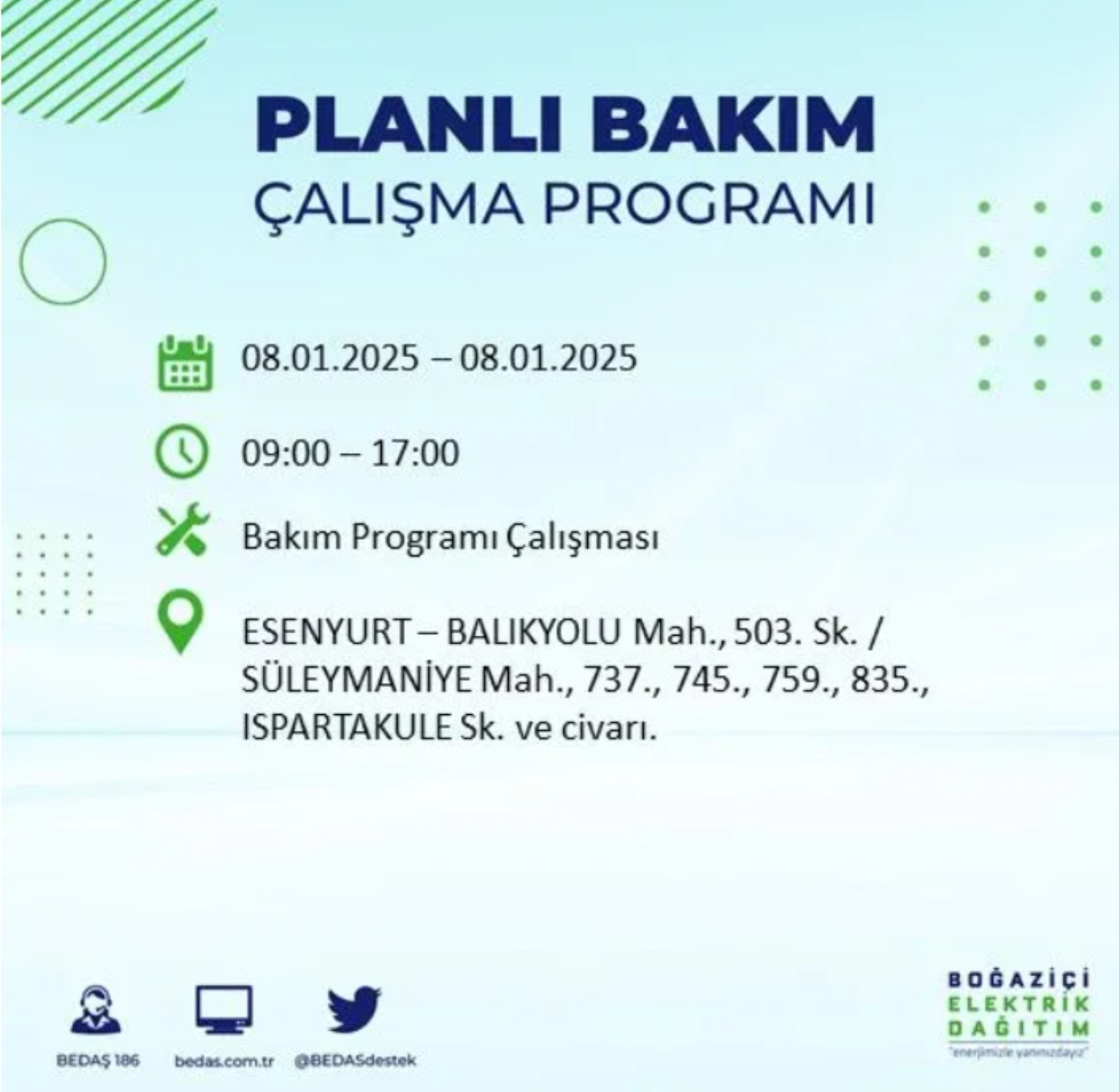 İstanbul'da elektrik kesintisi: BEDAŞ 8 Ocak'ta hangi ilçelerde kesinti yapacak?