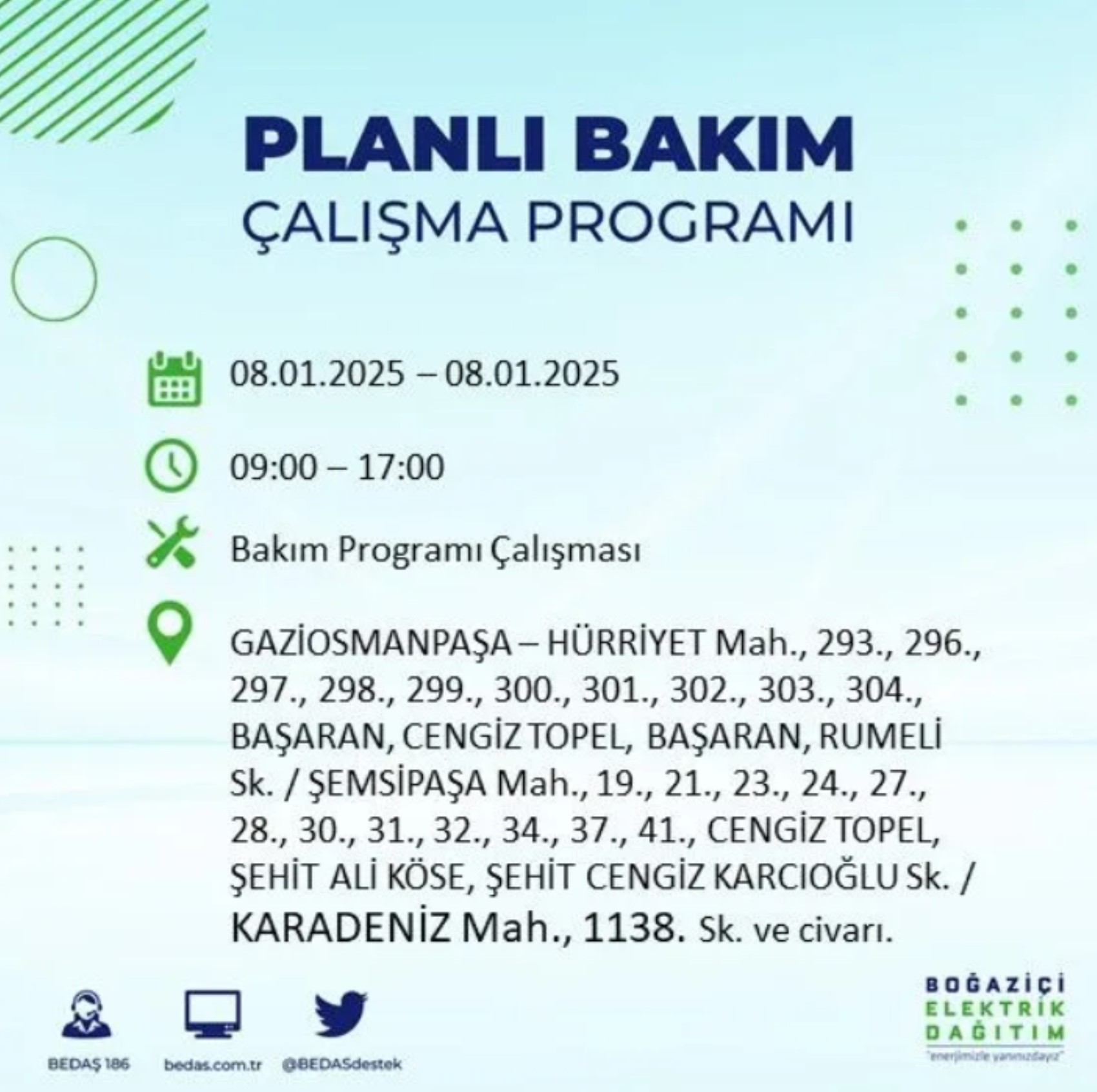 İstanbul'da elektrik kesintisi: BEDAŞ 8 Ocak'ta hangi ilçelerde kesinti yapacak?