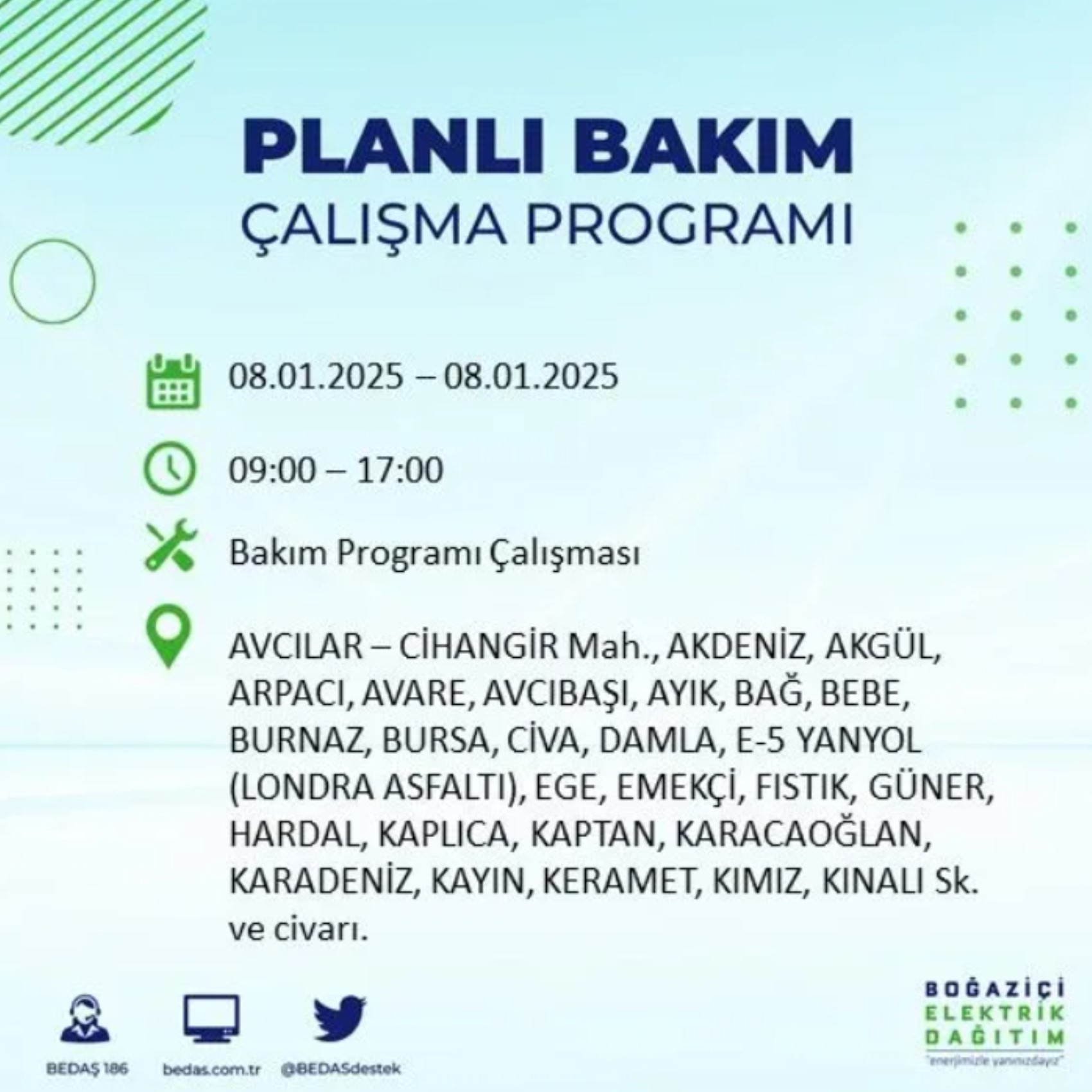 İstanbul'da elektrik kesintisi: BEDAŞ 8 Ocak'ta hangi ilçelerde kesinti yapacak?