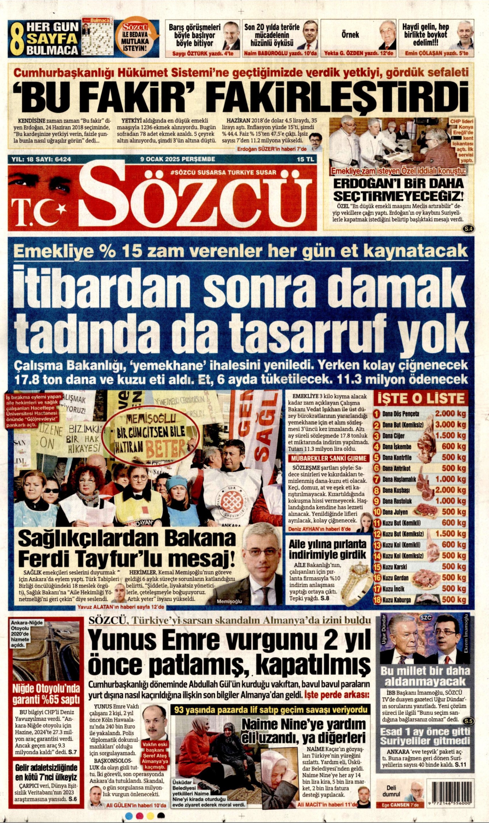 9 Ocak 2025 gazete manşetleri: 'Amerikancılar kol kola', 'Bu maşa gel sen çalış', ‘Meslek yüksek okulları sil baştan’