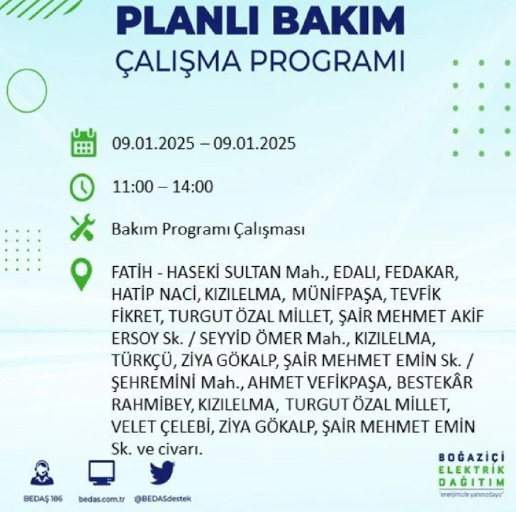 BEDAŞ açıkladı... İstanbul'da elektrik kesintisi: 9 Ocak'ta hangi mahalleler etkilenecek?