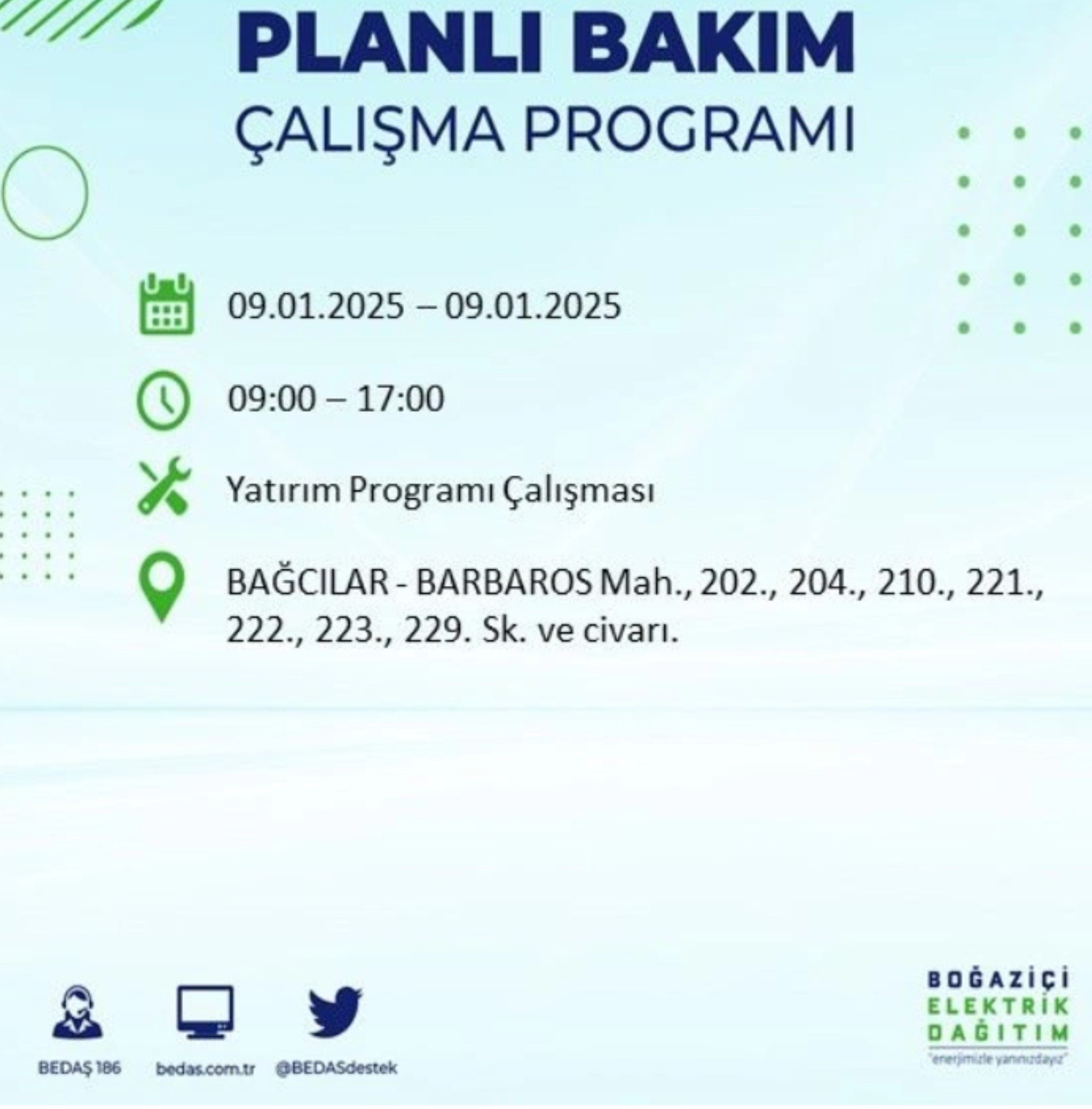 BEDAŞ açıkladı... İstanbul'da elektrik kesintisi: 9 Ocak'ta hangi mahalleler etkilenecek?