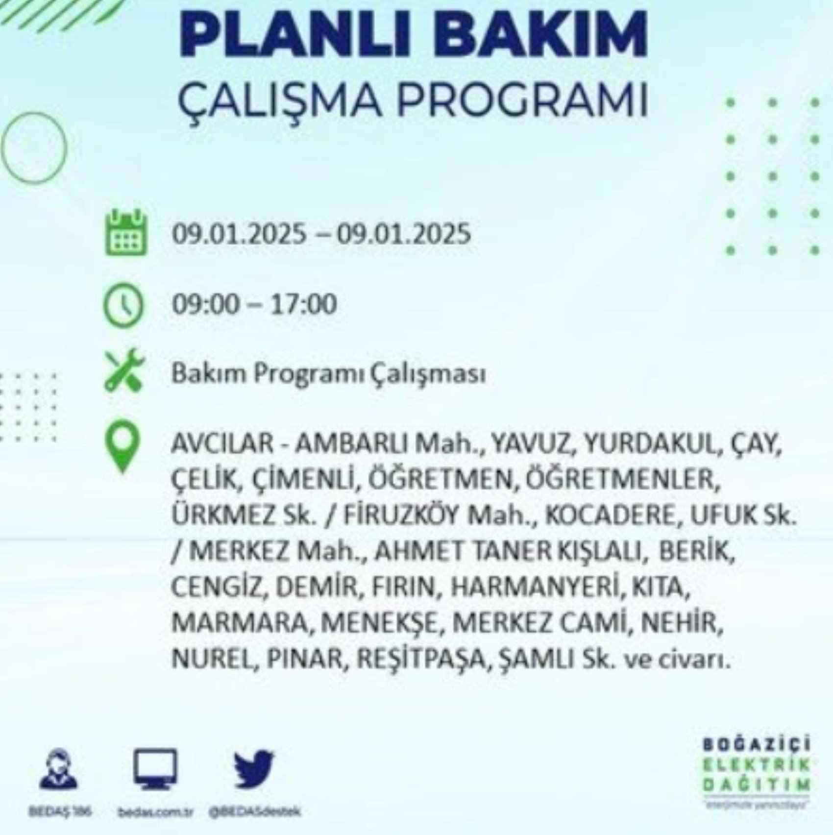 BEDAŞ açıkladı... İstanbul'da elektrik kesintisi: 9 Ocak'ta hangi mahalleler etkilenecek?