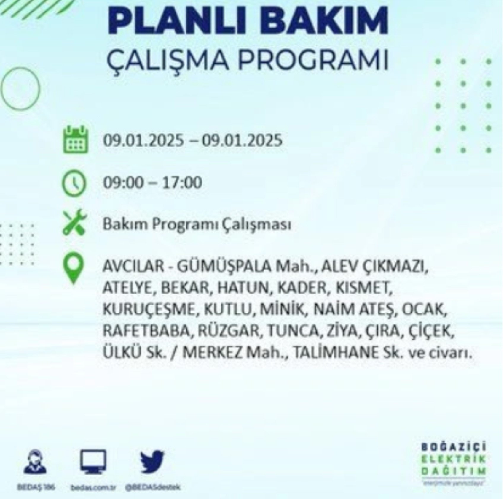 BEDAŞ açıkladı... İstanbul'da elektrik kesintisi: 9 Ocak'ta hangi mahalleler etkilenecek?