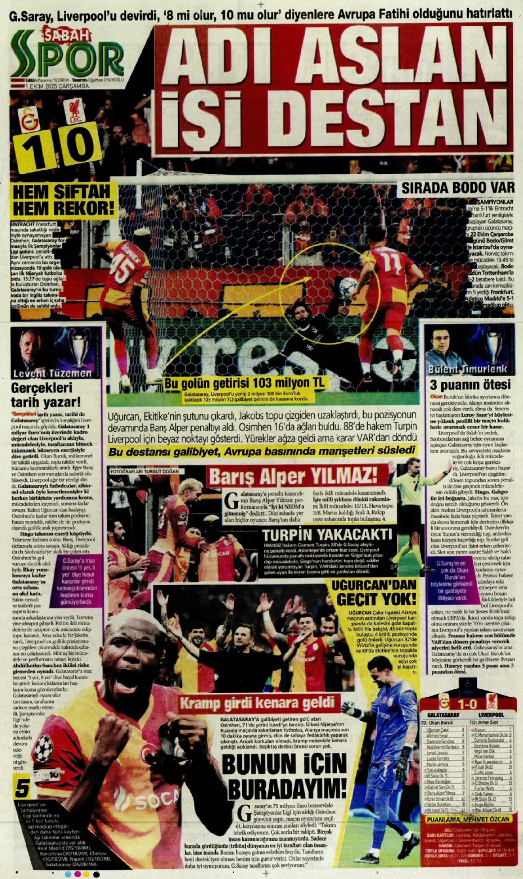 Gazeteler, Galatasaray'ın Liverpool zaferini nasıl gördü? 'Ali Sami Yen cehennemi'